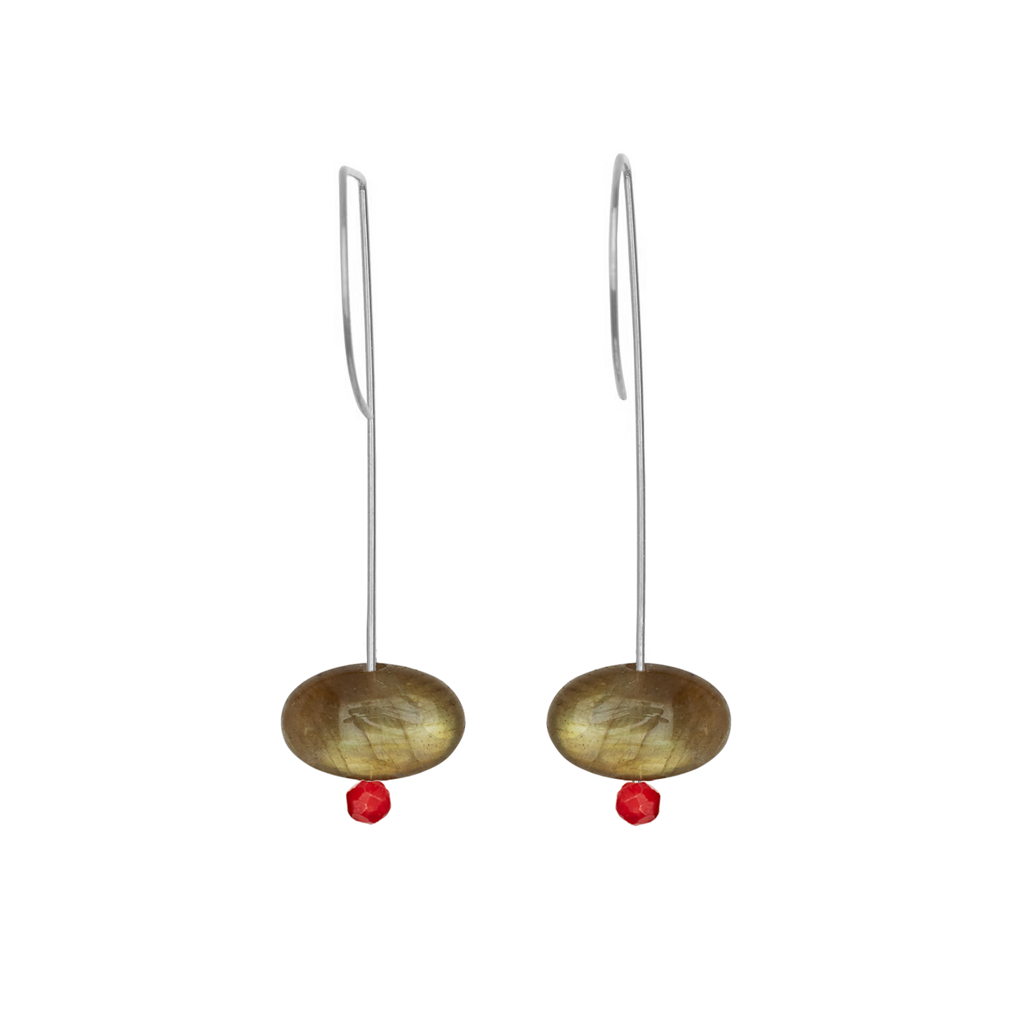 Straight Drop Earrings with Labradorite and Round Beads