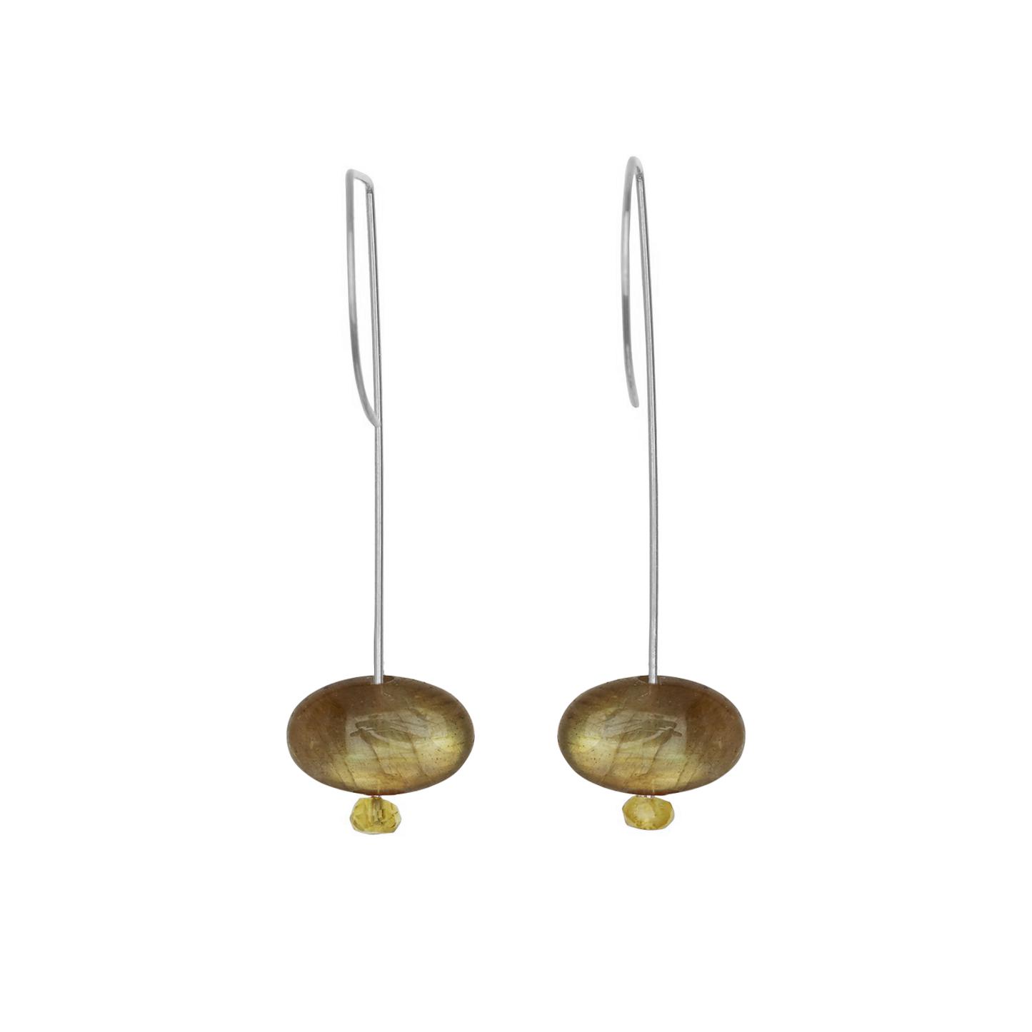 Straight Drop Earrings with Labradorite and Round Beads
