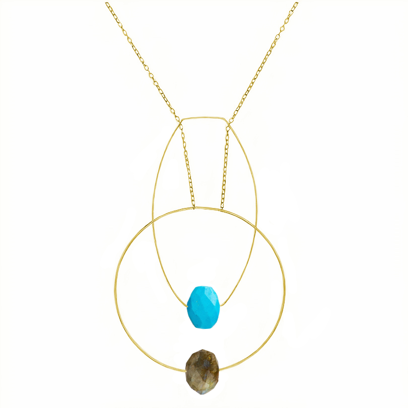 Multi Shape Pendant Necklace with Hand-Cut Gems (choices of colour combination)
