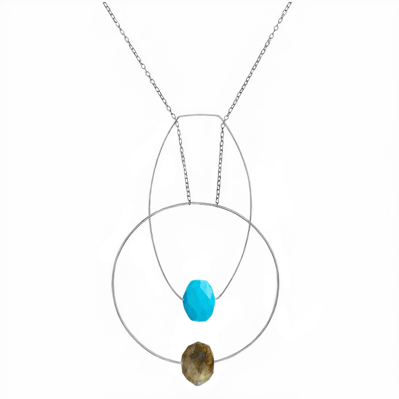 Multi Shape Pendant Necklace with Hand-Cut Gems (choices of colour combination)