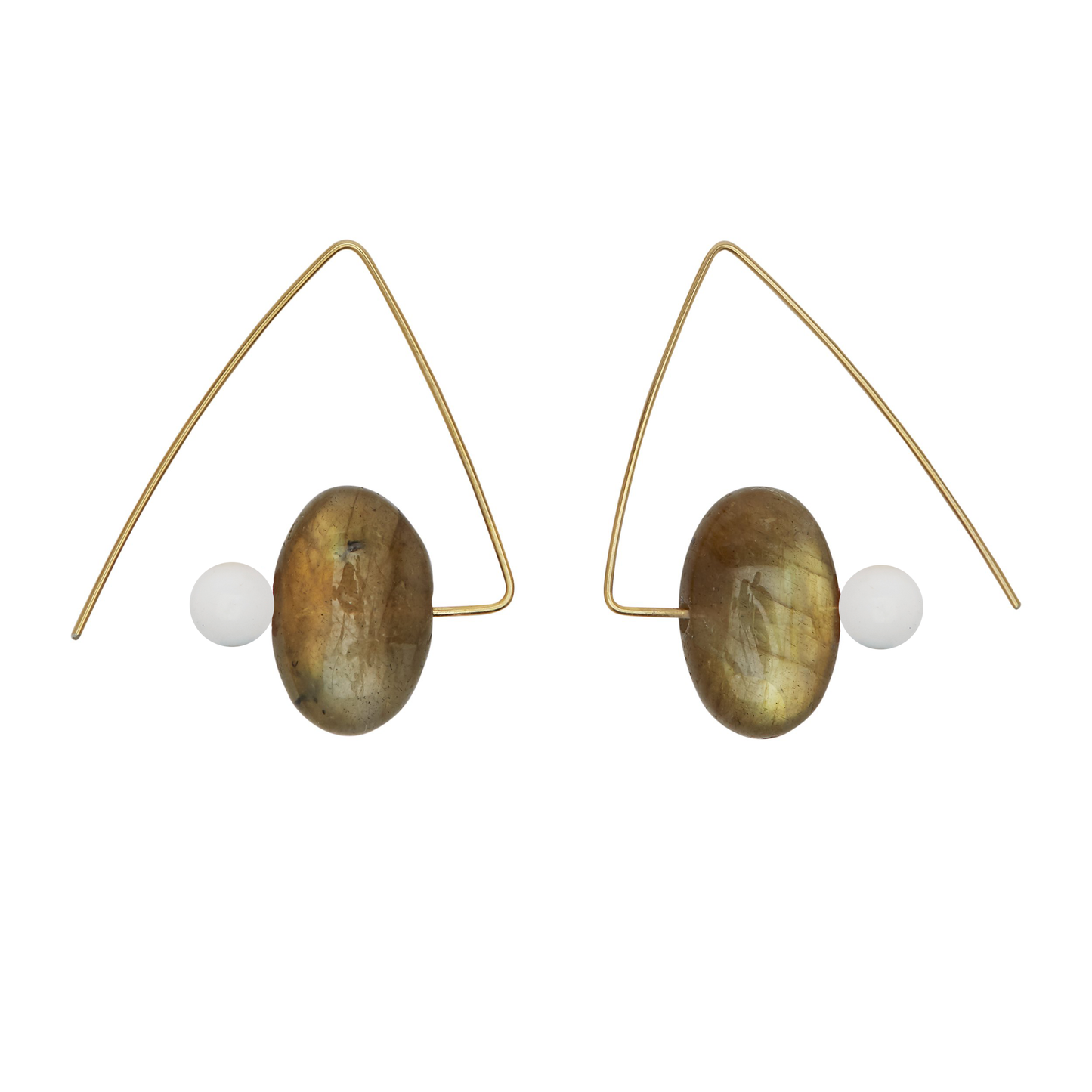 Petite Triangle Lobe Huggers with Labradorite Small Oval and Round Beads