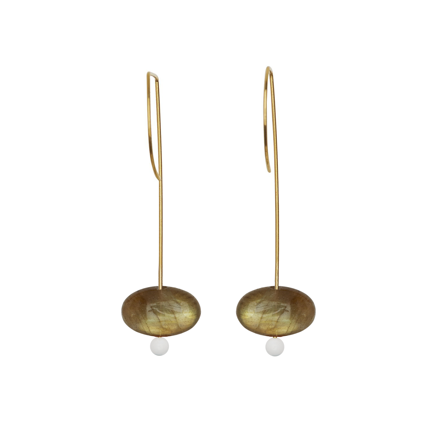 Straight Drop Earrings with Labradorite and Round Beads