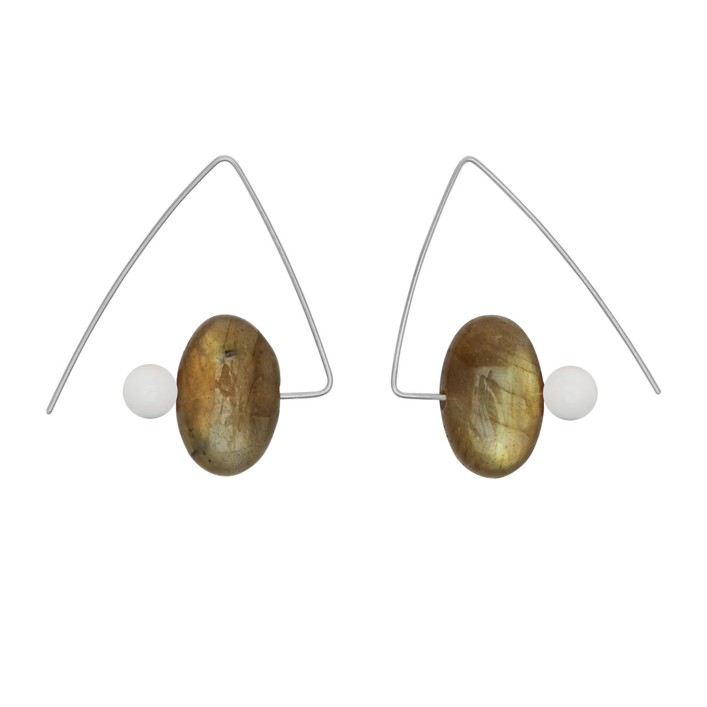 Petite Triangle Lobe Huggers with Labradorite Small Oval and Round Beads