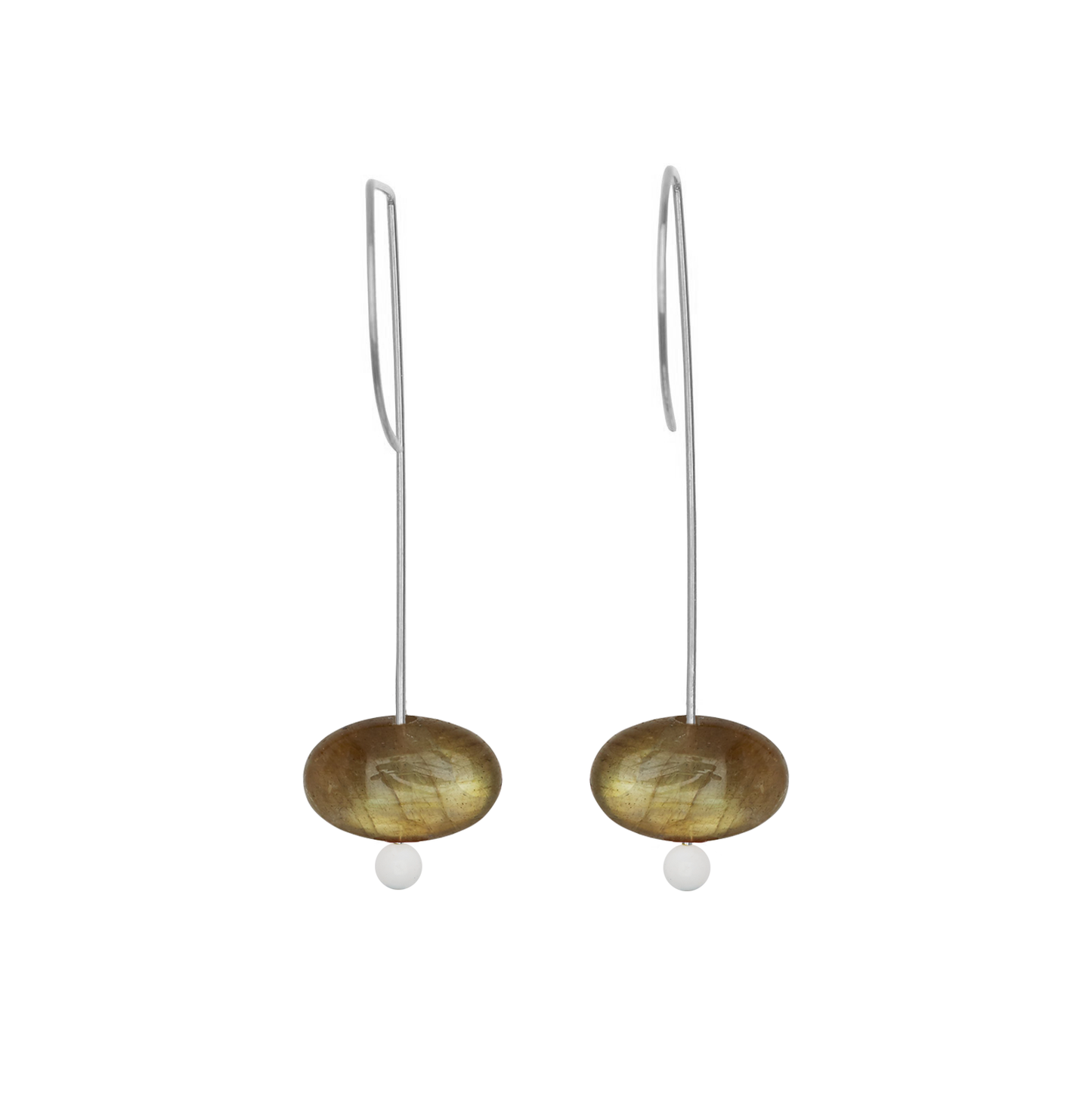 Straight Drop Earrings with Labradorite and Round Beads