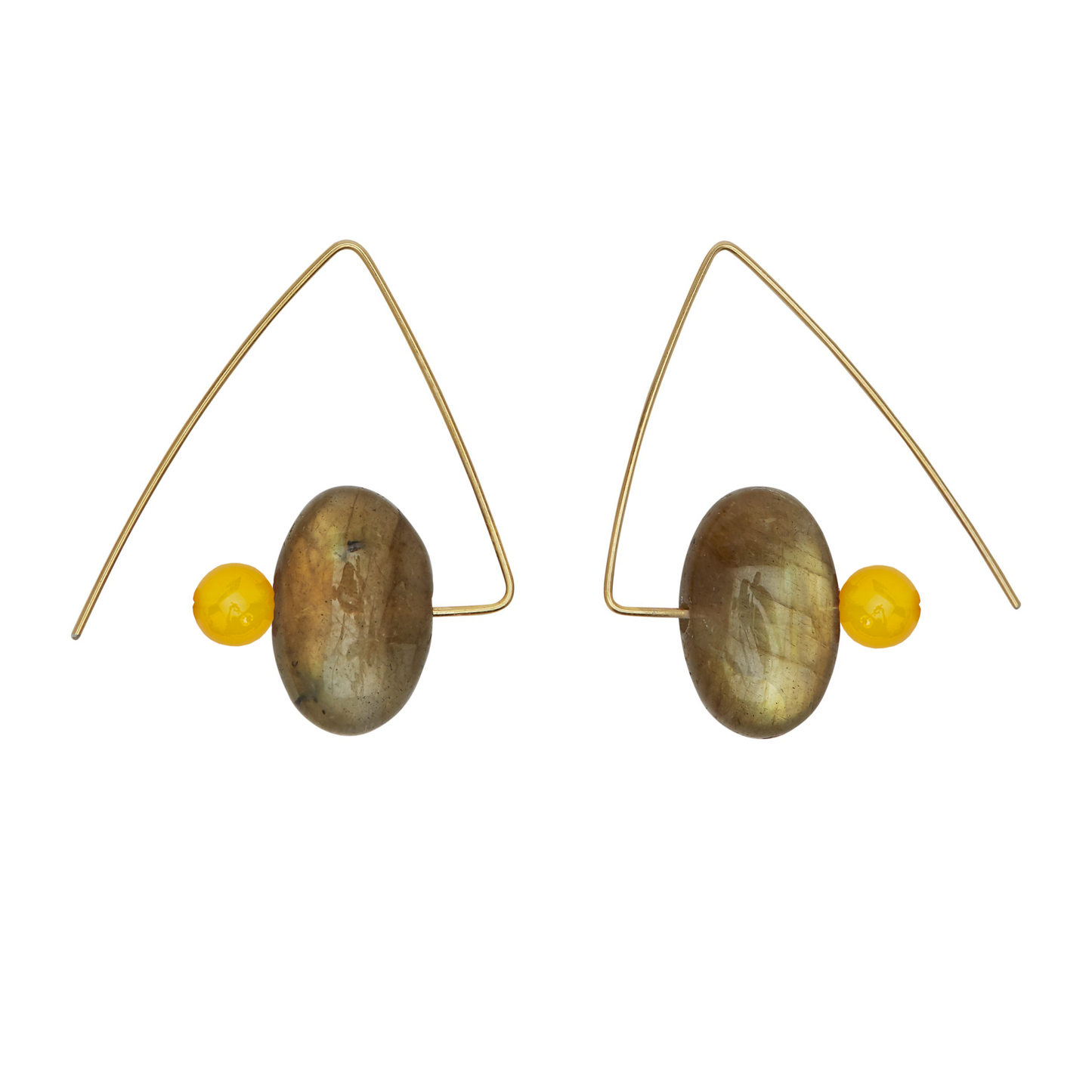 Petite Triangle Lobe Huggers with Labradorite Small Oval and Round Beads