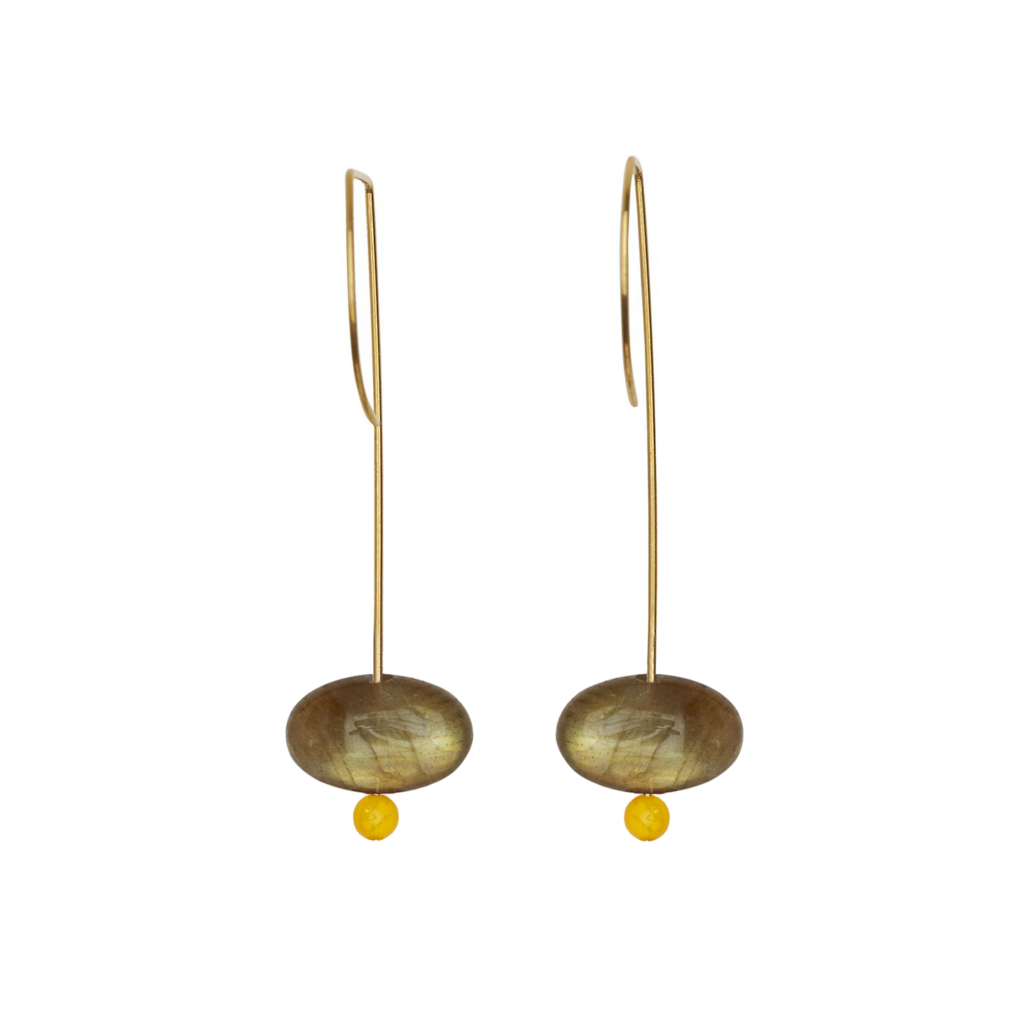 Straight Drop Earrings with Labradorite and Round Beads