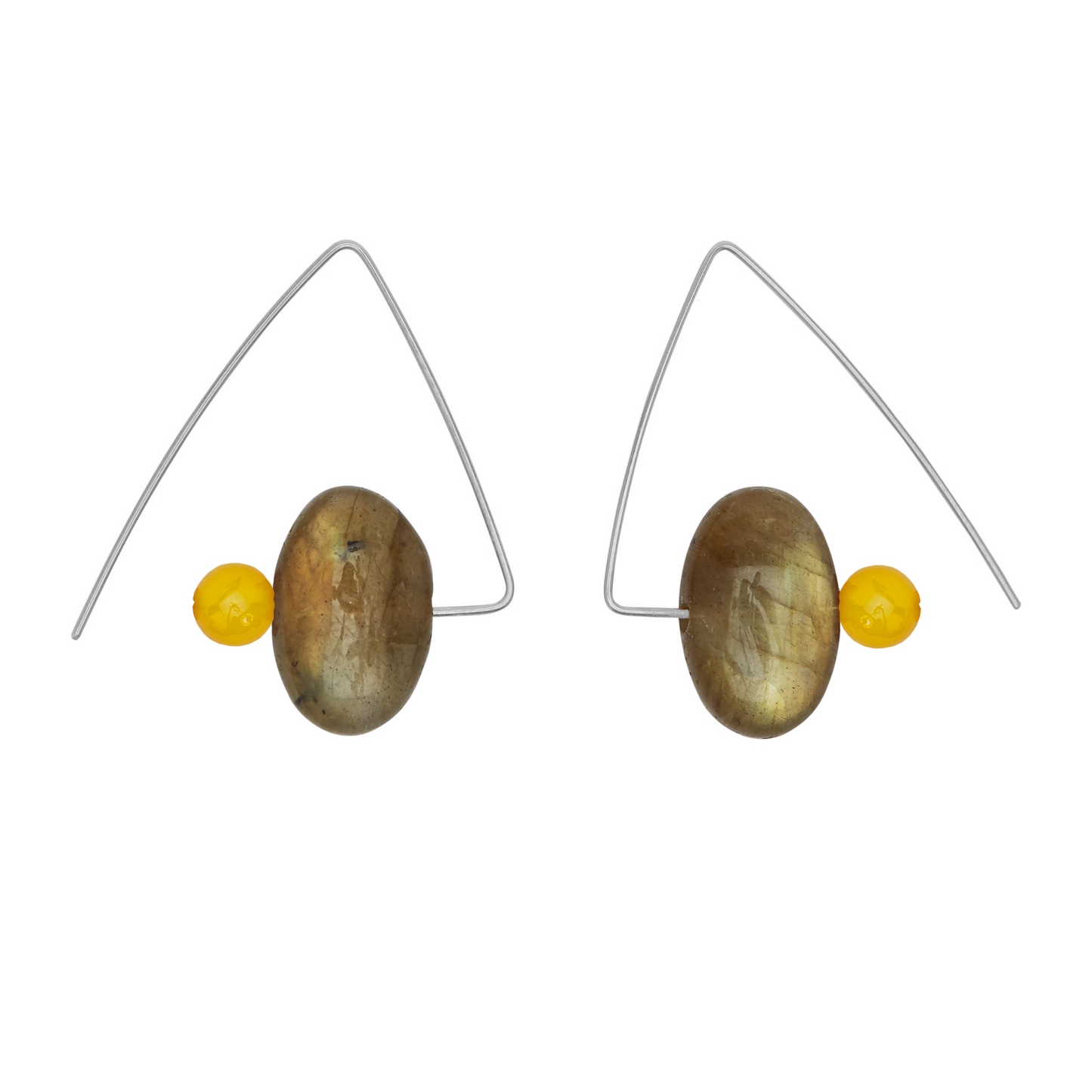 Petite Triangle Lobe Huggers with Labradorite Small Oval and Round Beads
