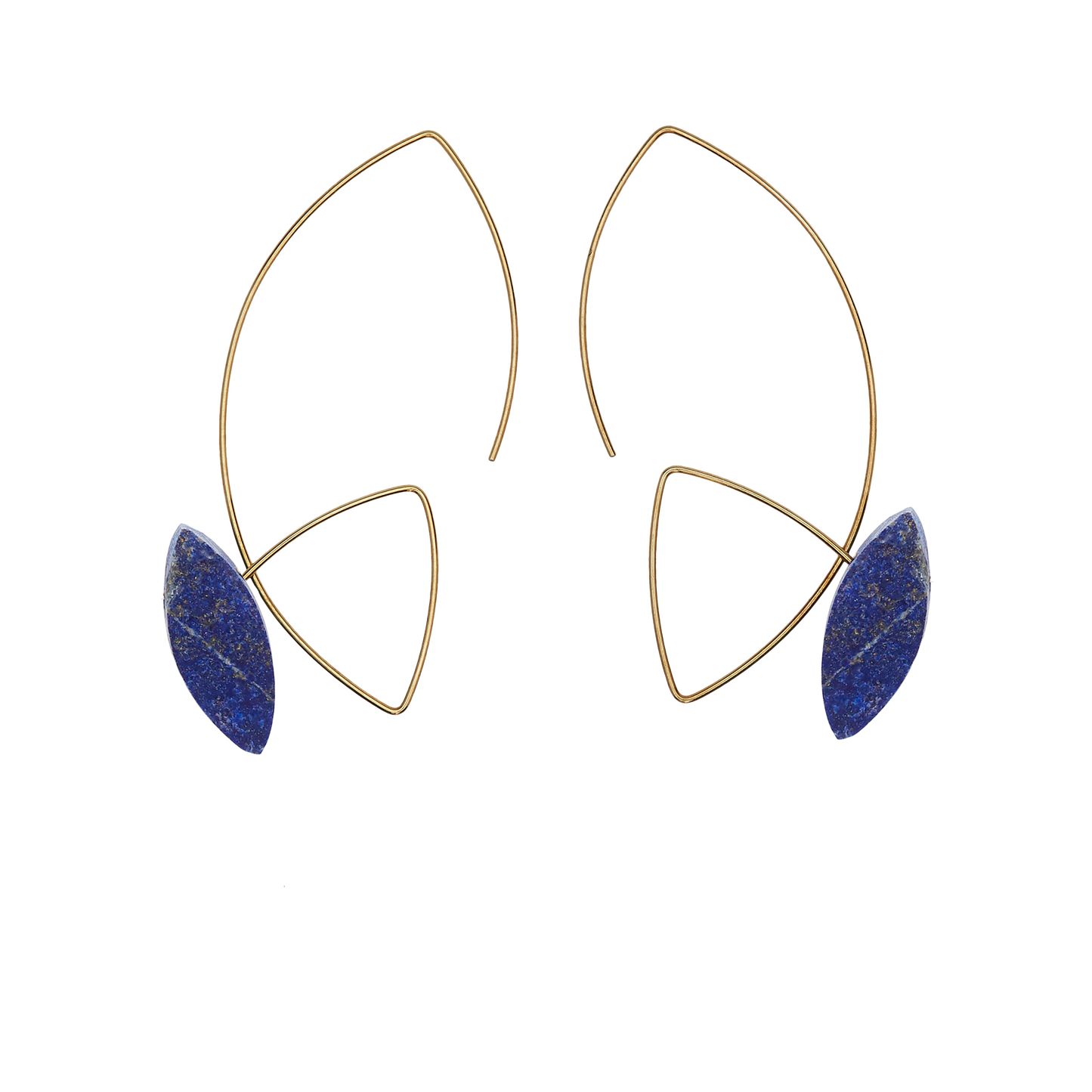 Large Angled Loop Earrings with Lapis Lazuli / Black Tourmaline