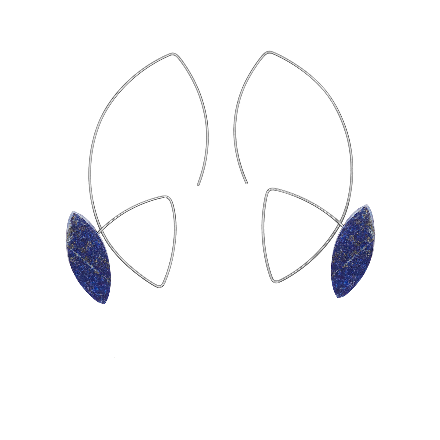 Large Angled Loop Earrings with Lapis Lazuli / Black Tourmaline