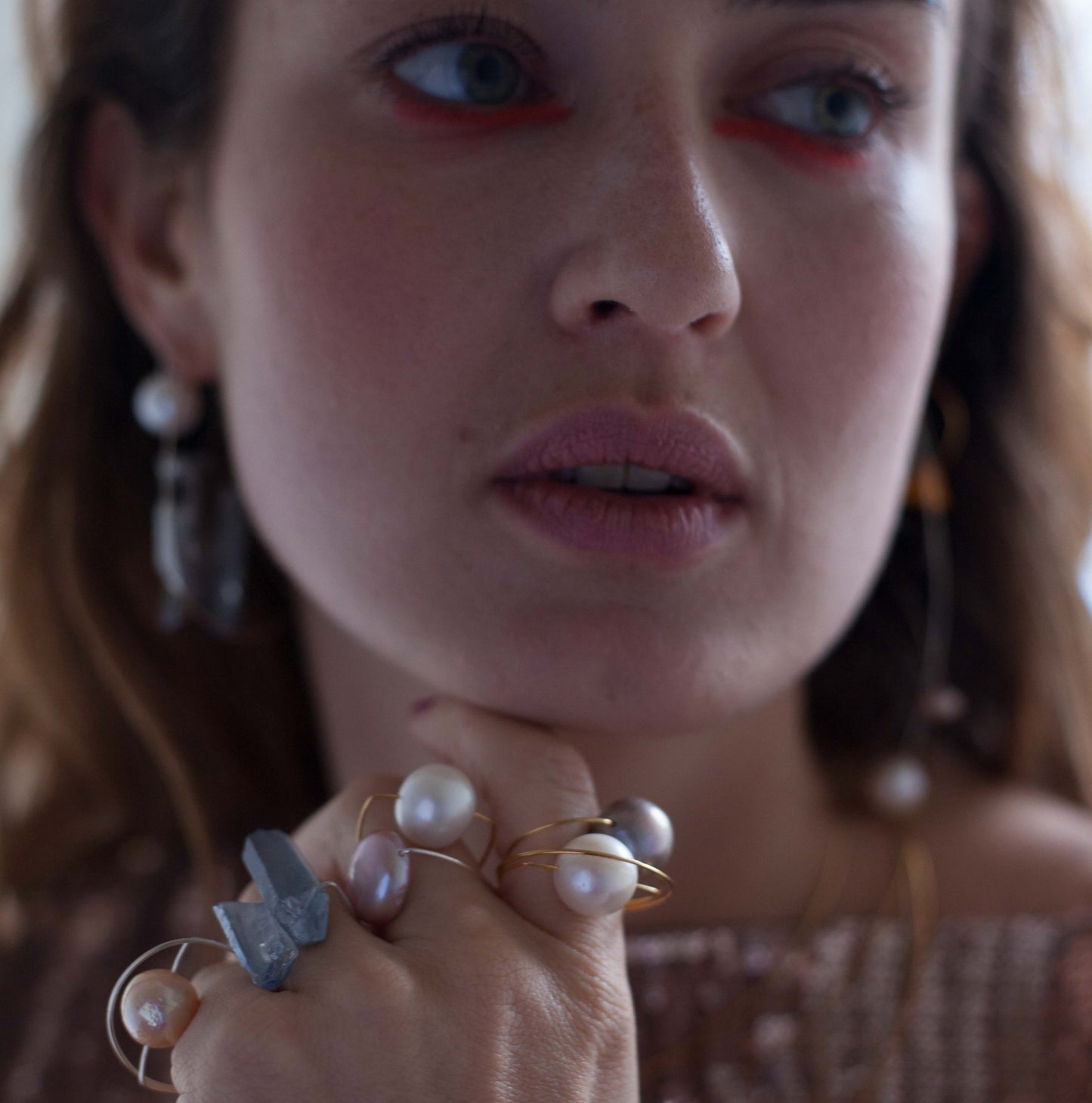 Square Ring with Grey Freshwater Pearl