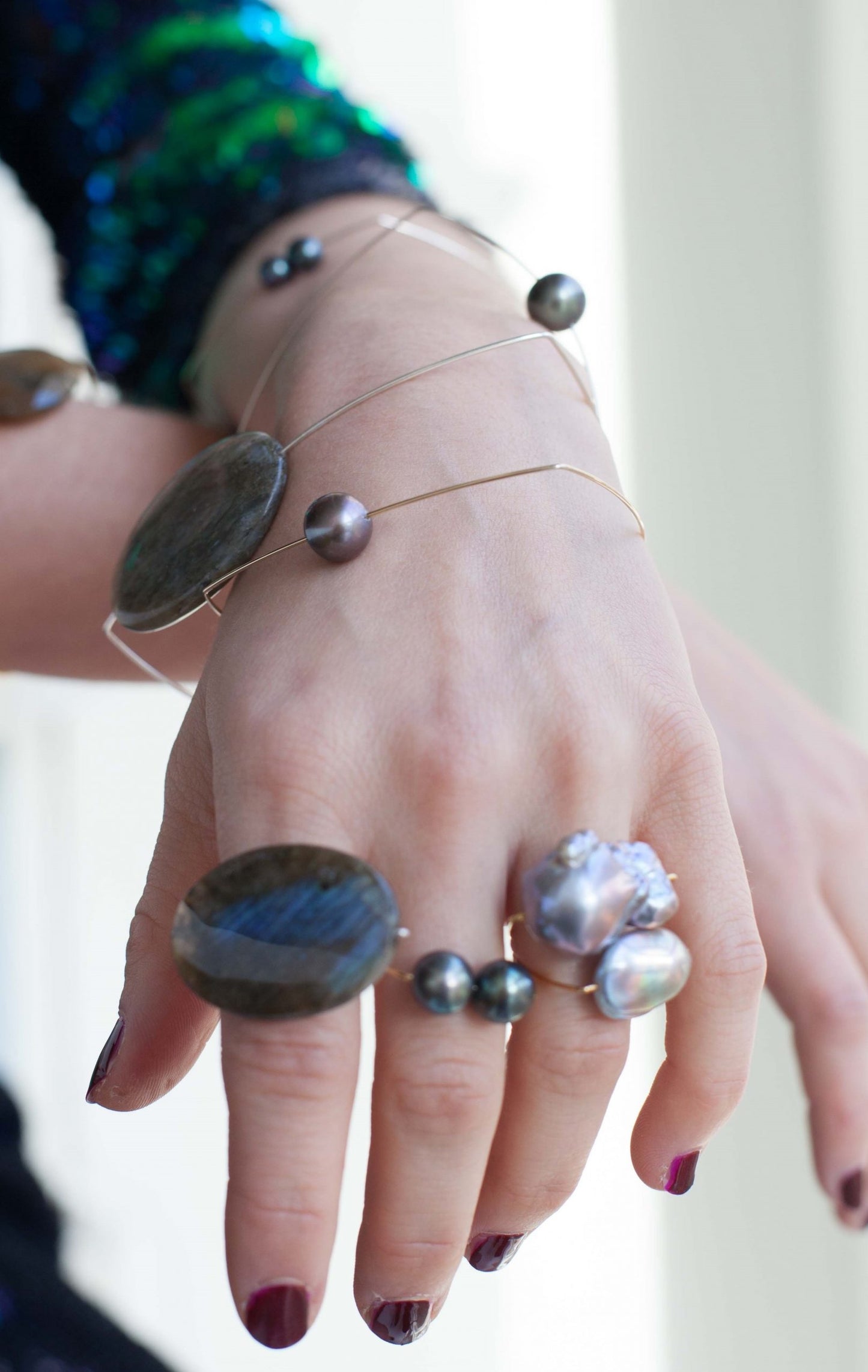 Triangle Ring with Peach Ripley Baroque or Freshwater Pearl (12mm)