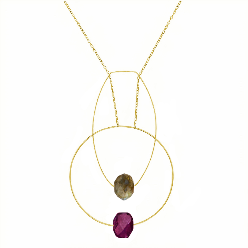 Multi Shape Pendant Necklace with Hand-Cut Gems (choices of colour combination)
