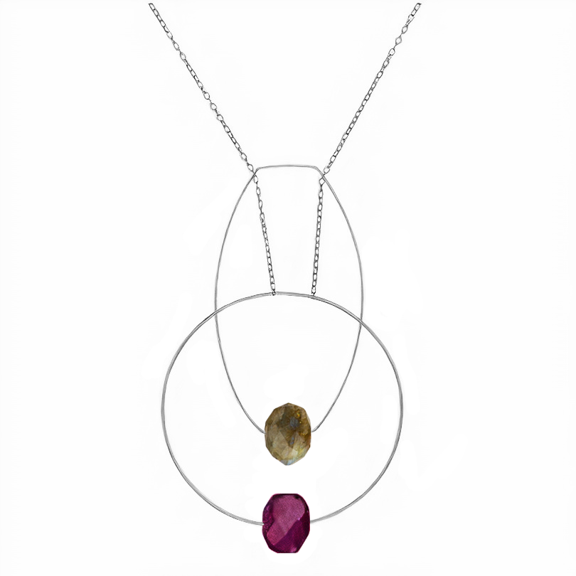Multi Shape Pendant Necklace with Hand-Cut Gems (choices of colour combination)