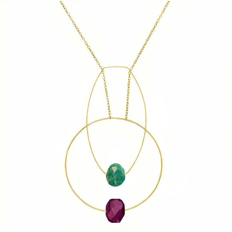 Multi Shape Pendant Necklace with Hand-Cut Gems (choices of colour combination)