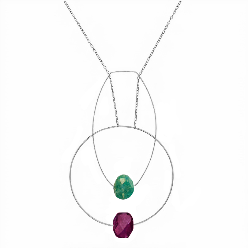 Multi Shape Pendant Necklace with Hand-Cut Gems (choices of colour combination)