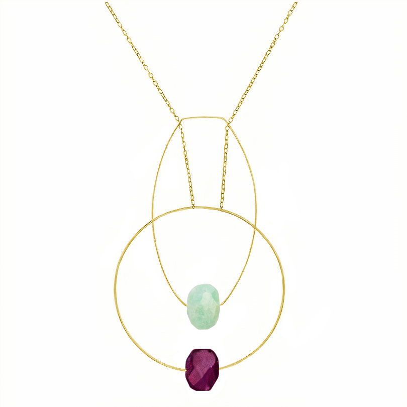Multi Shape Pendant Necklace with Hand-Cut Gems (choices of colour combination)