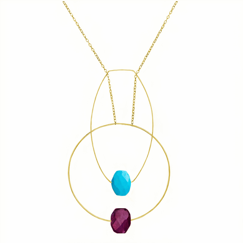Multi Shape Pendant Necklace with Hand-Cut Gems (choices of colour combination)