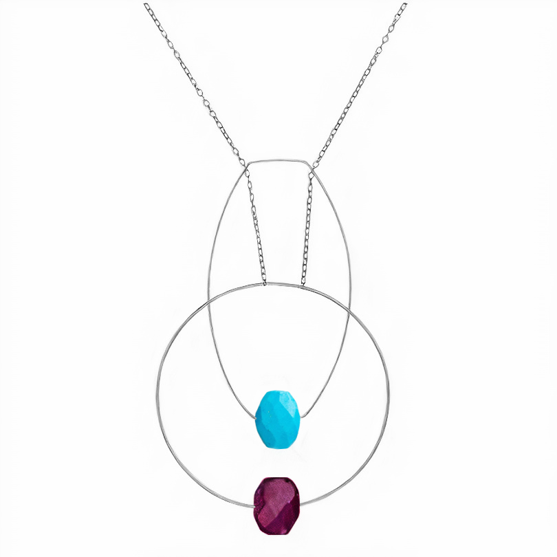Multi Shape Pendant Necklace with Hand-Cut Gems (choices of colour combination)