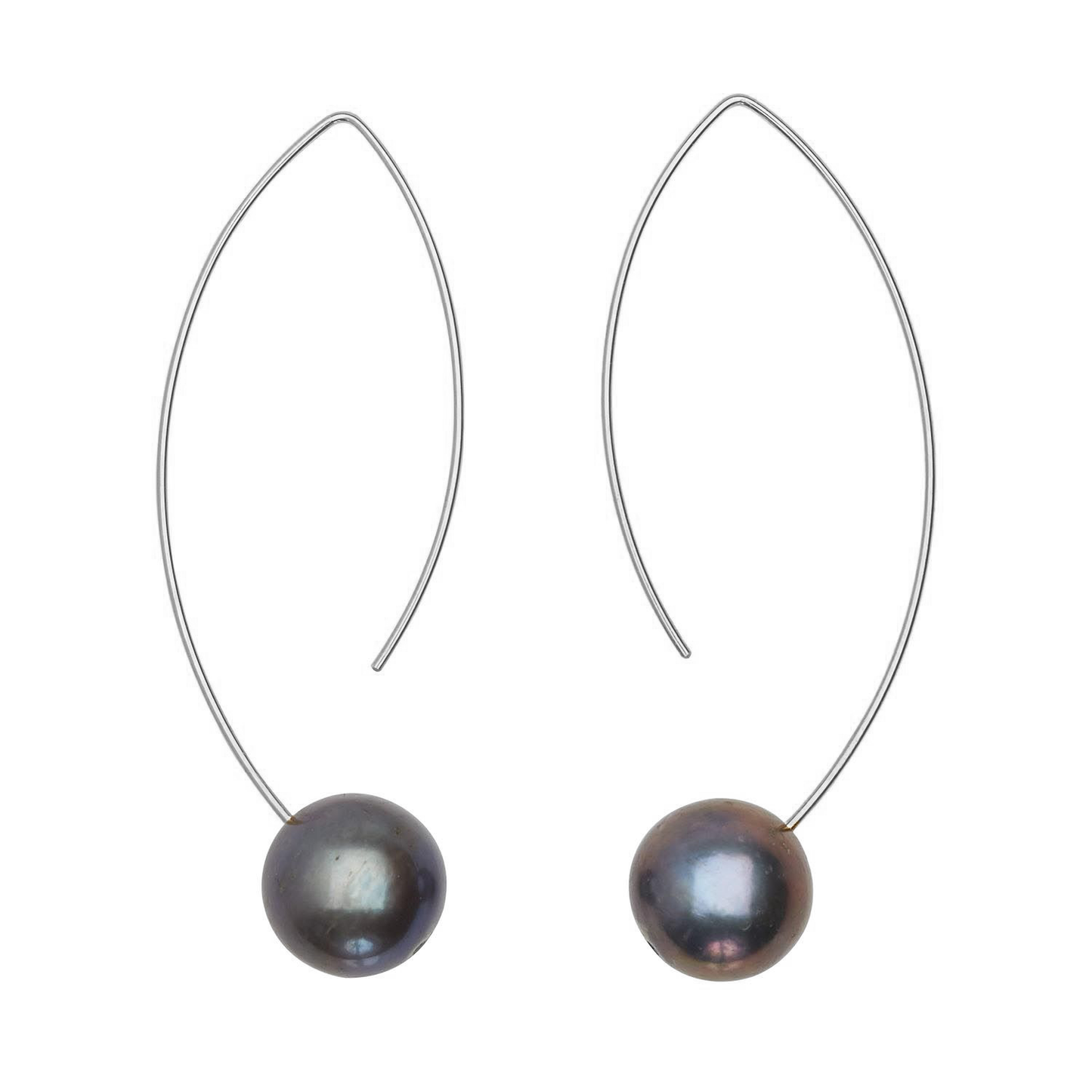 Long Curve Earrings with Round Freshwater Pearls