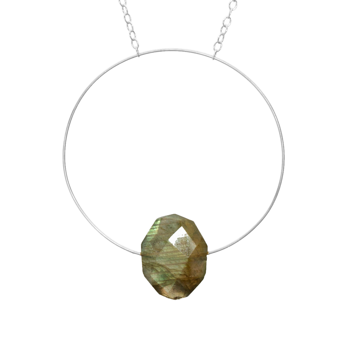 Circle Pendant Necklace with hand-cut Gemstones