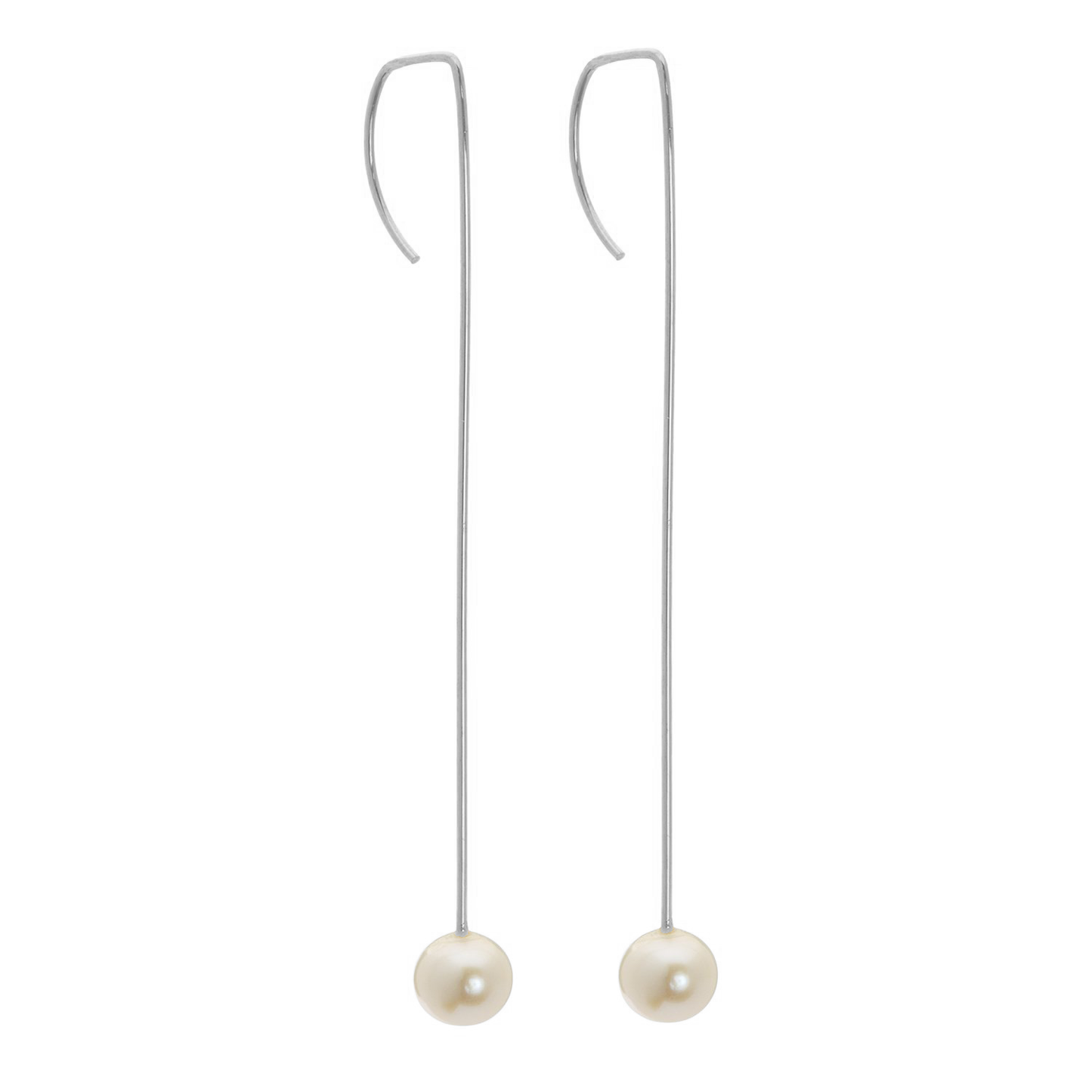 Long Straight Drop Earrings with Round Freshwater Pearls