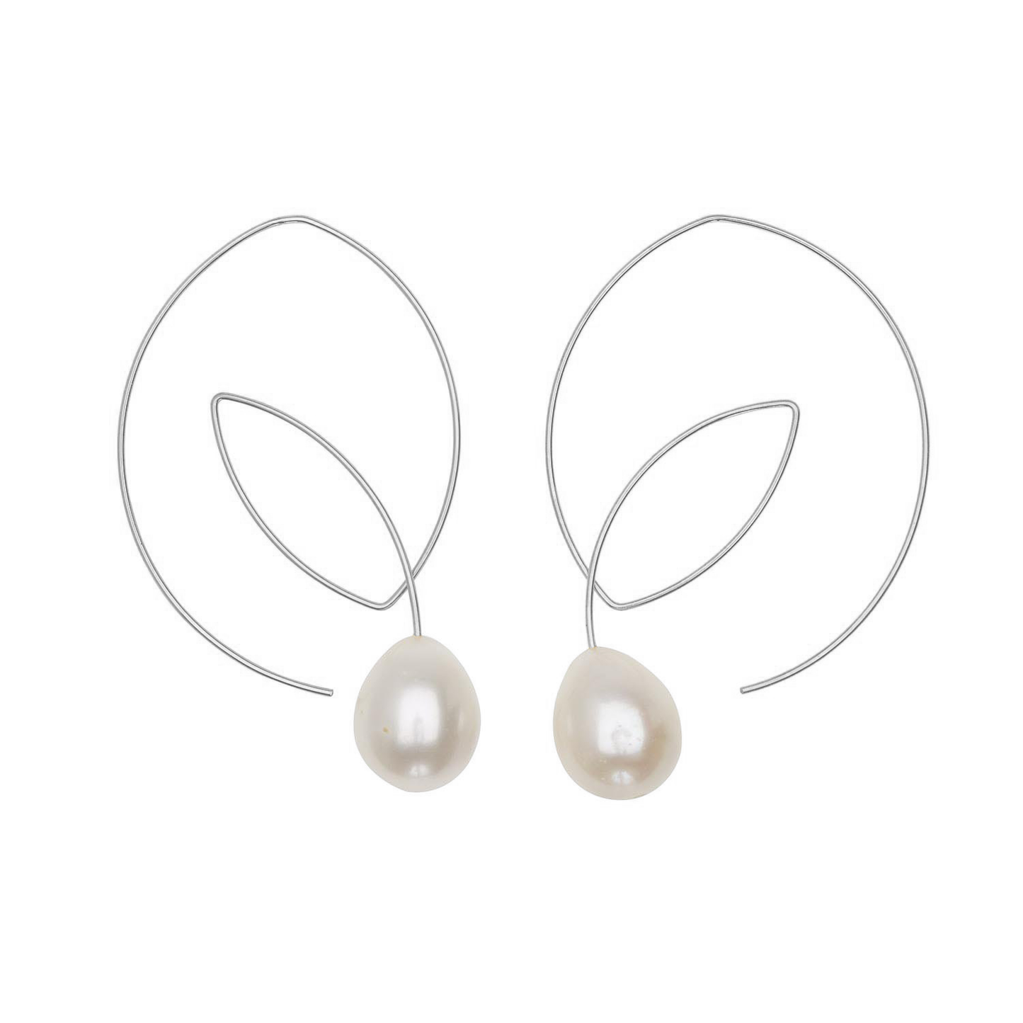 Large Angled Loop Earrings with Round Freshwater Pearls