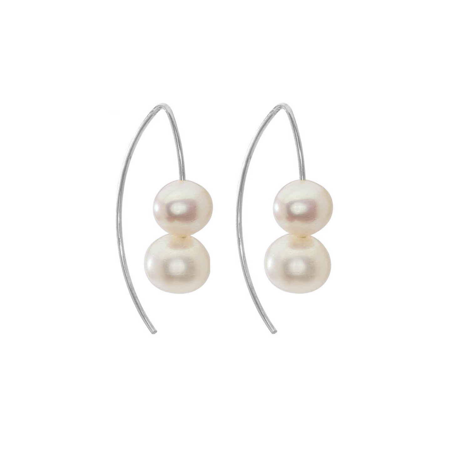 Double Short Curve Earrings with Round Freshwater Pearls