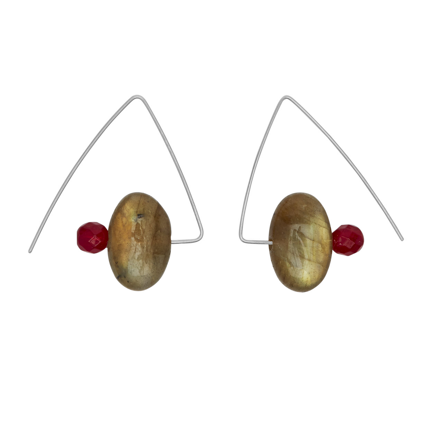Petite Triangle Lobe Huggers with Labradorite Small Oval and Round Beads
