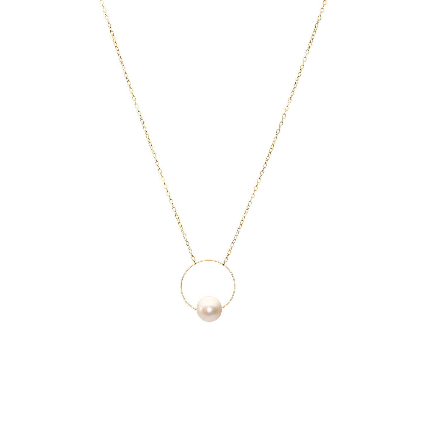Medium Circle Pendant Necklace with Round Freshwater Pearl