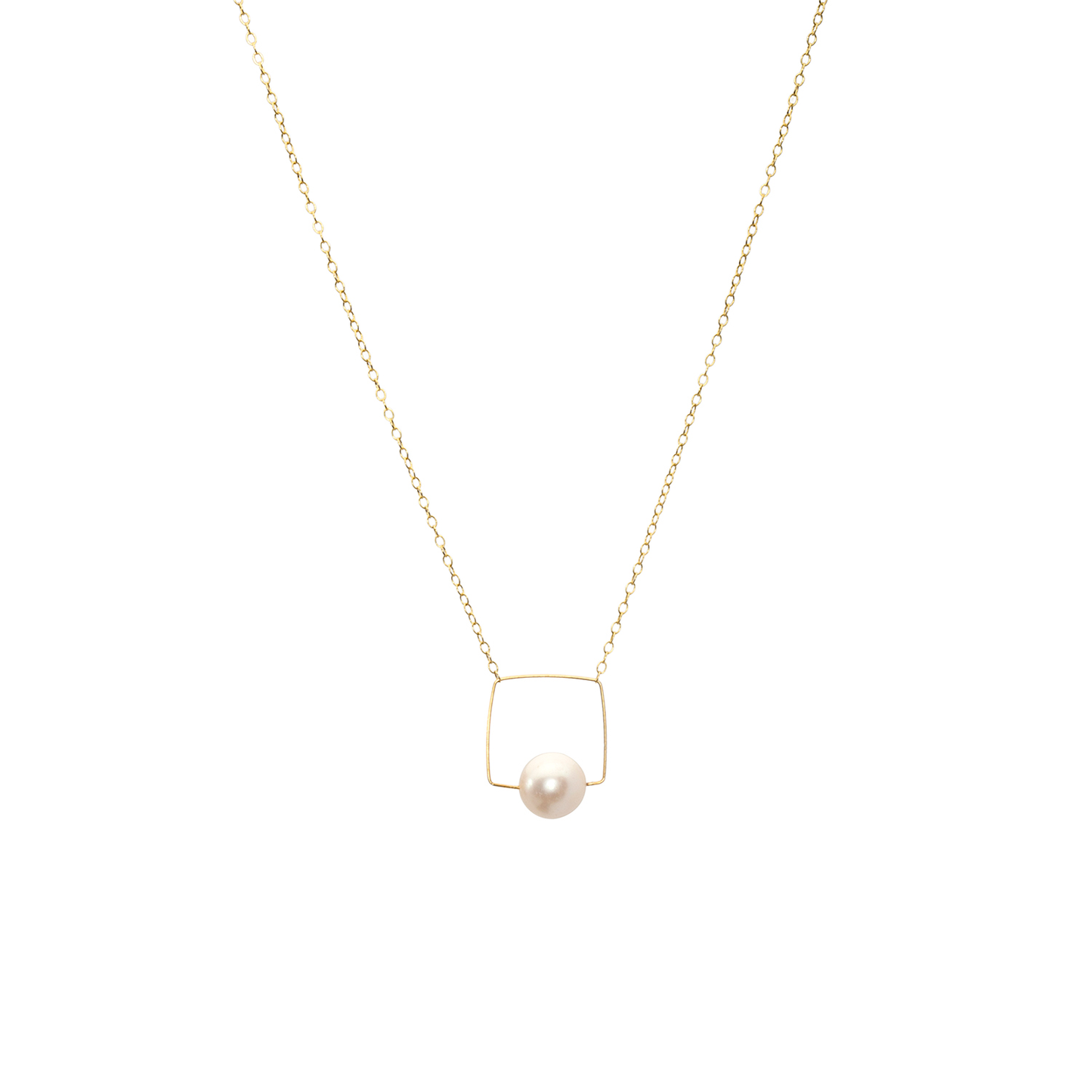 Medium Square Pendant Necklace with Round Freshwater Pearl