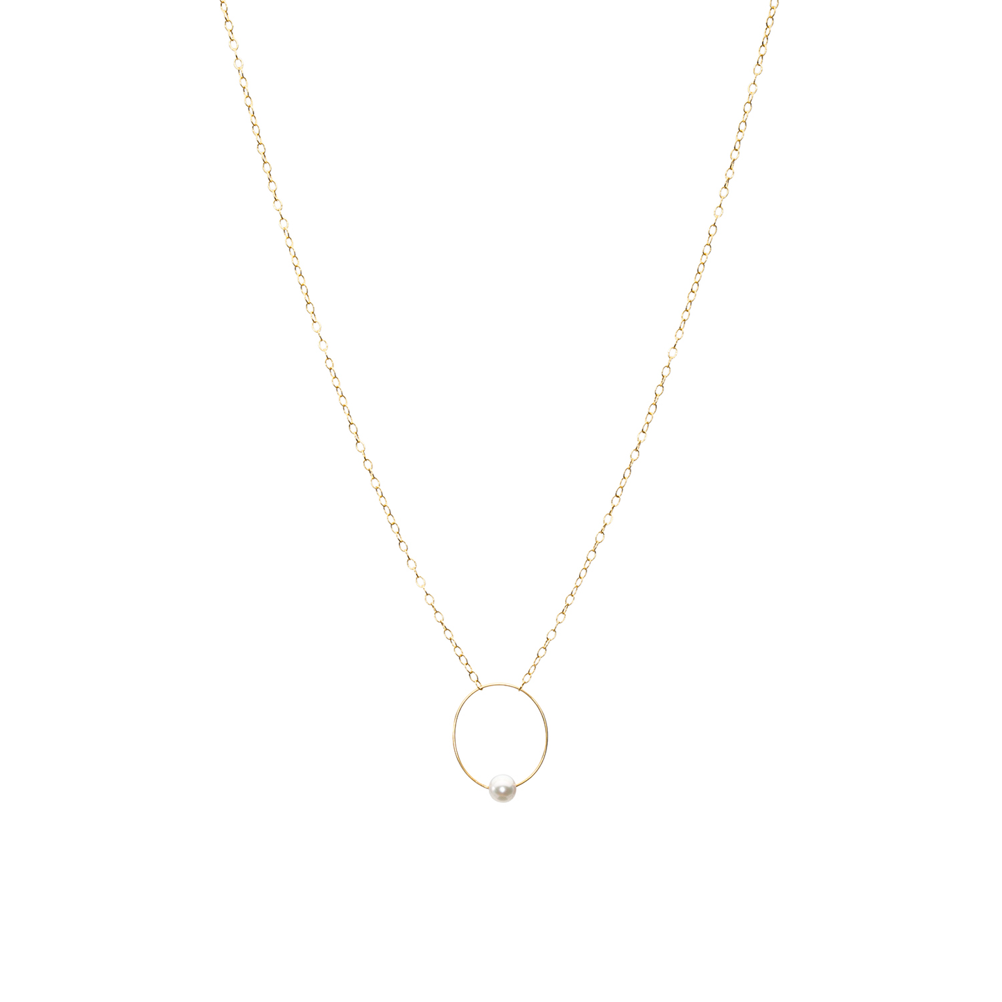 Small Oval Pendant Necklace with Round Freshwater Pearl