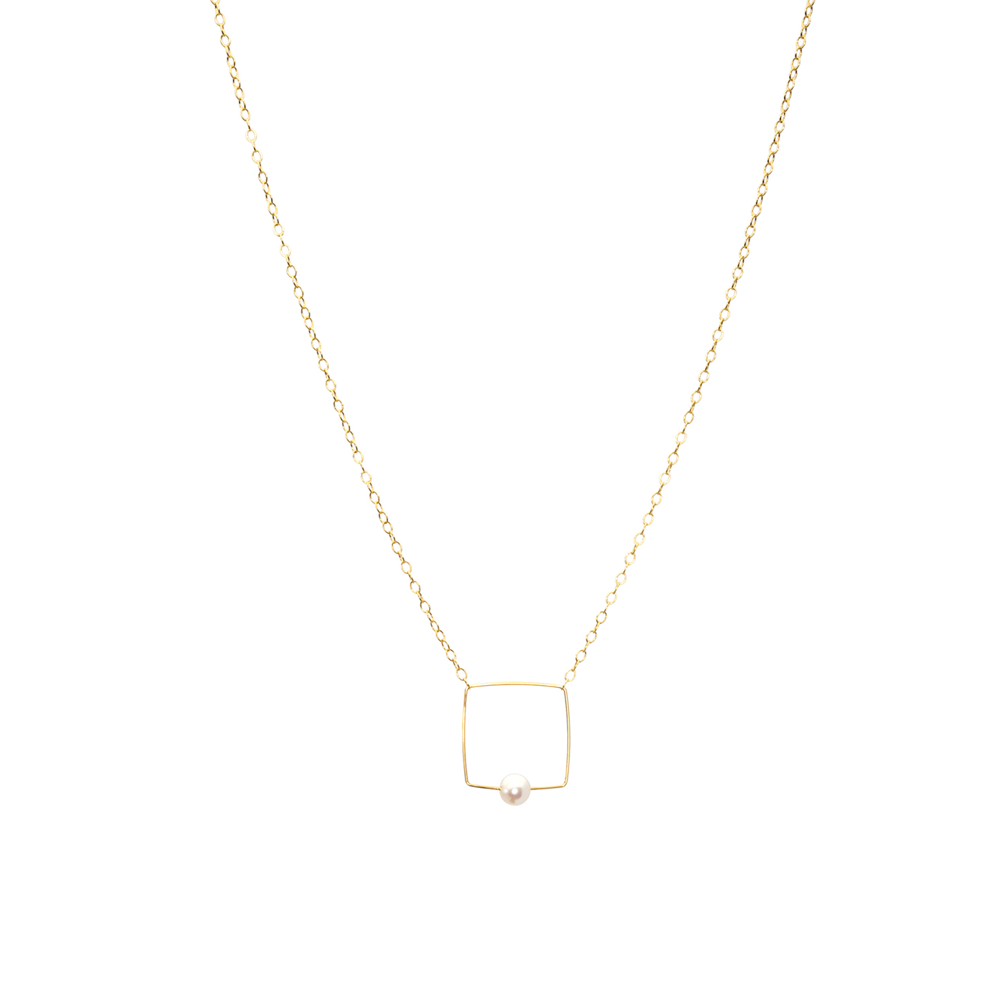 Small Square Pendant Necklace with Round Freshwater Pearl