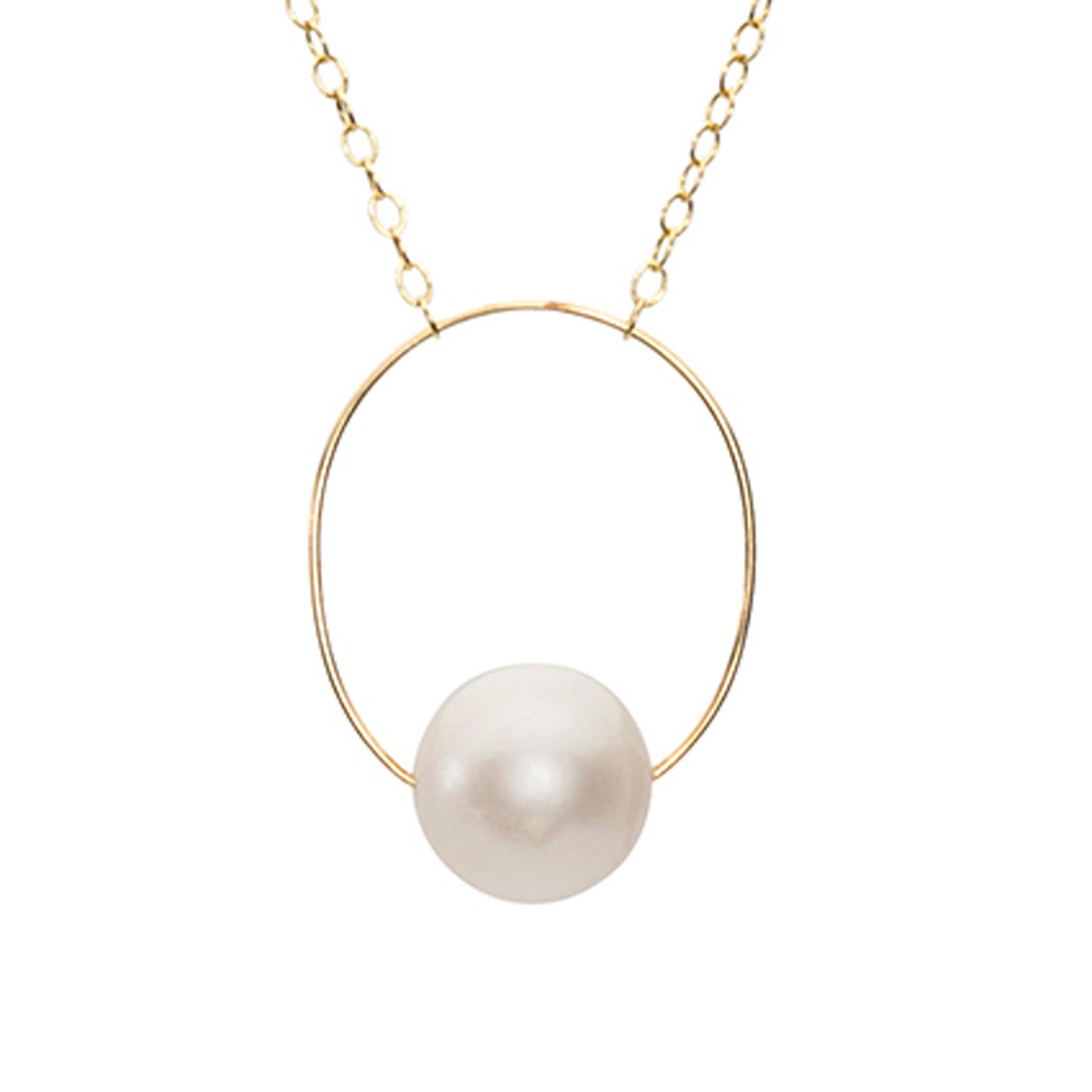 Medium Oval Pendant Necklace with Round Freshwater Pearl