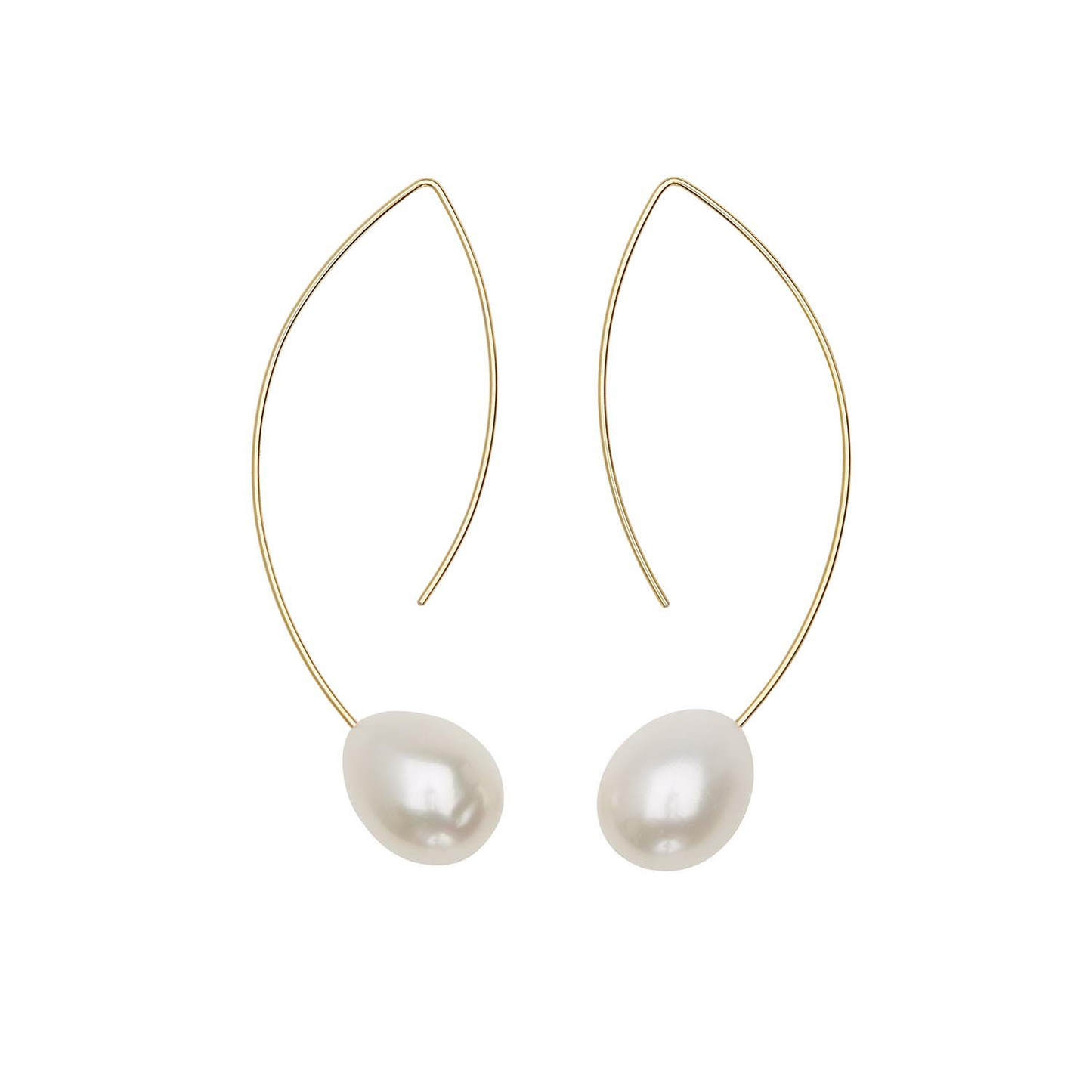 Long Curve Earrings with Drop Round Freshwater Pearls