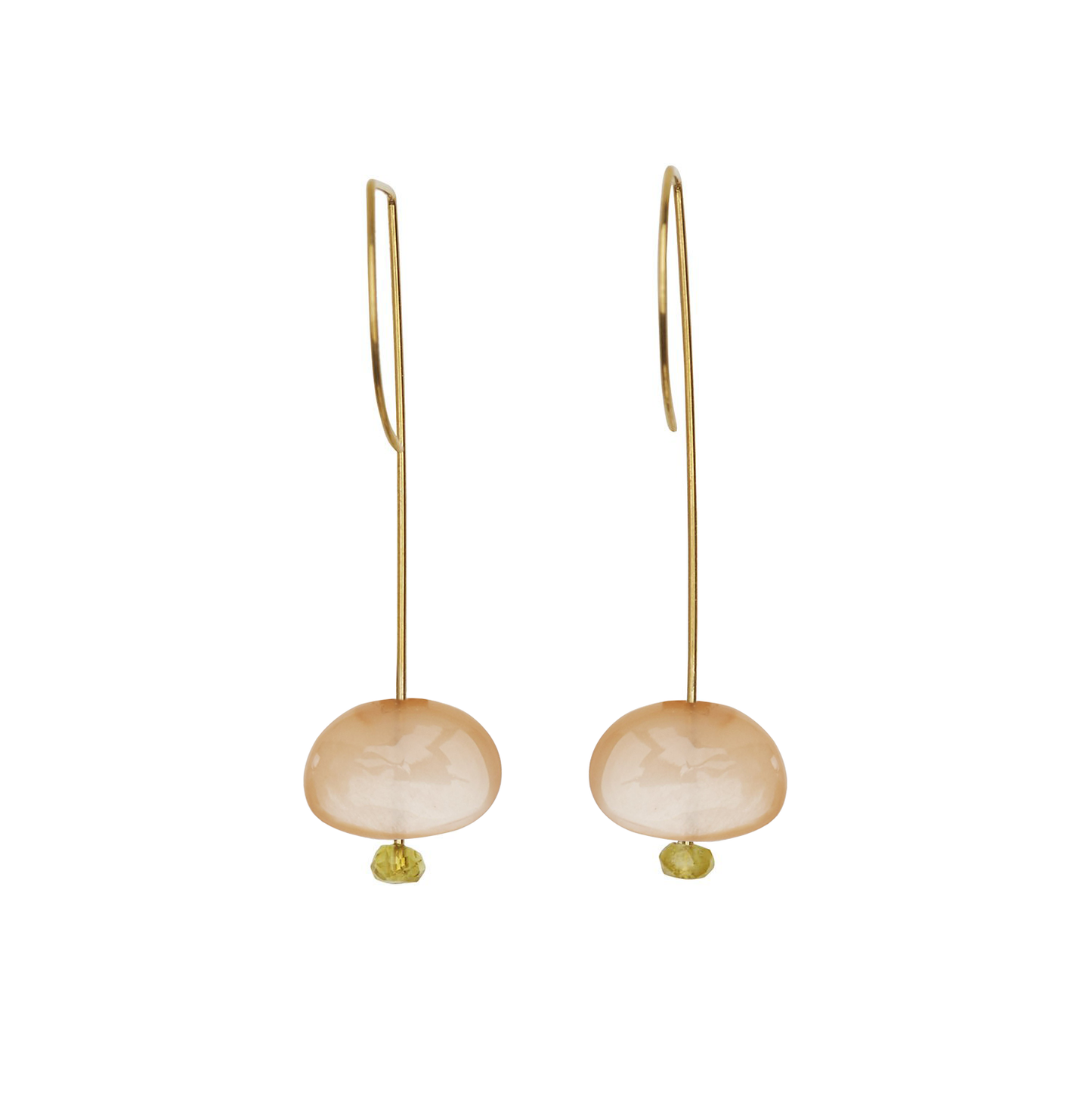 Straight Drop Earrings with Peach Moonstone and Round Beads