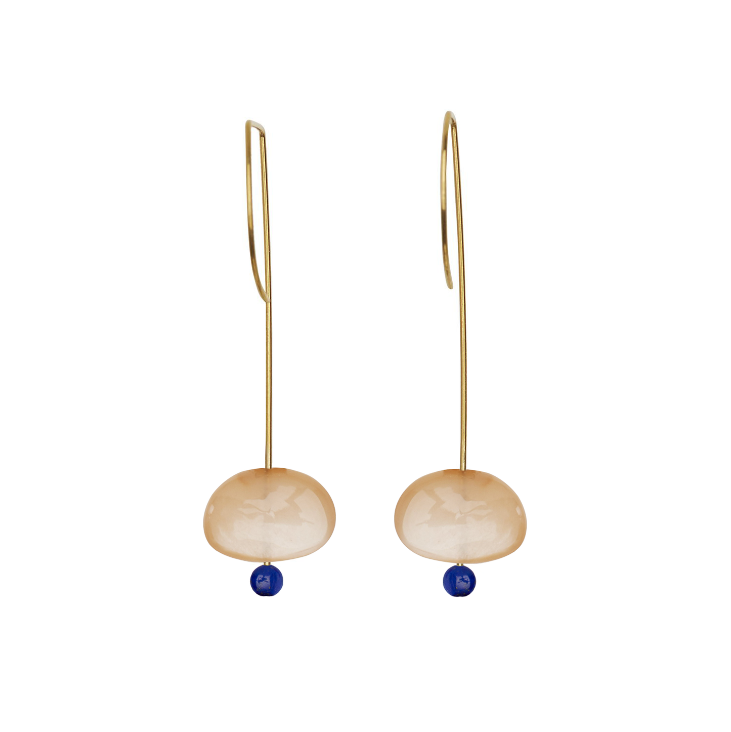 Straight Drop Earrings with Peach Moonstone and Round Beads