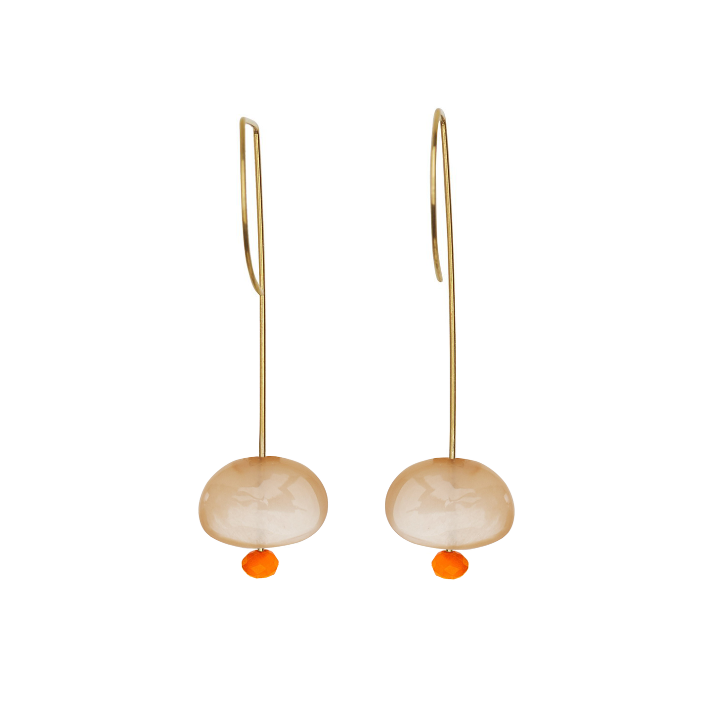 Straight Drop Earrings with Peach Moonstone and Round Beads
