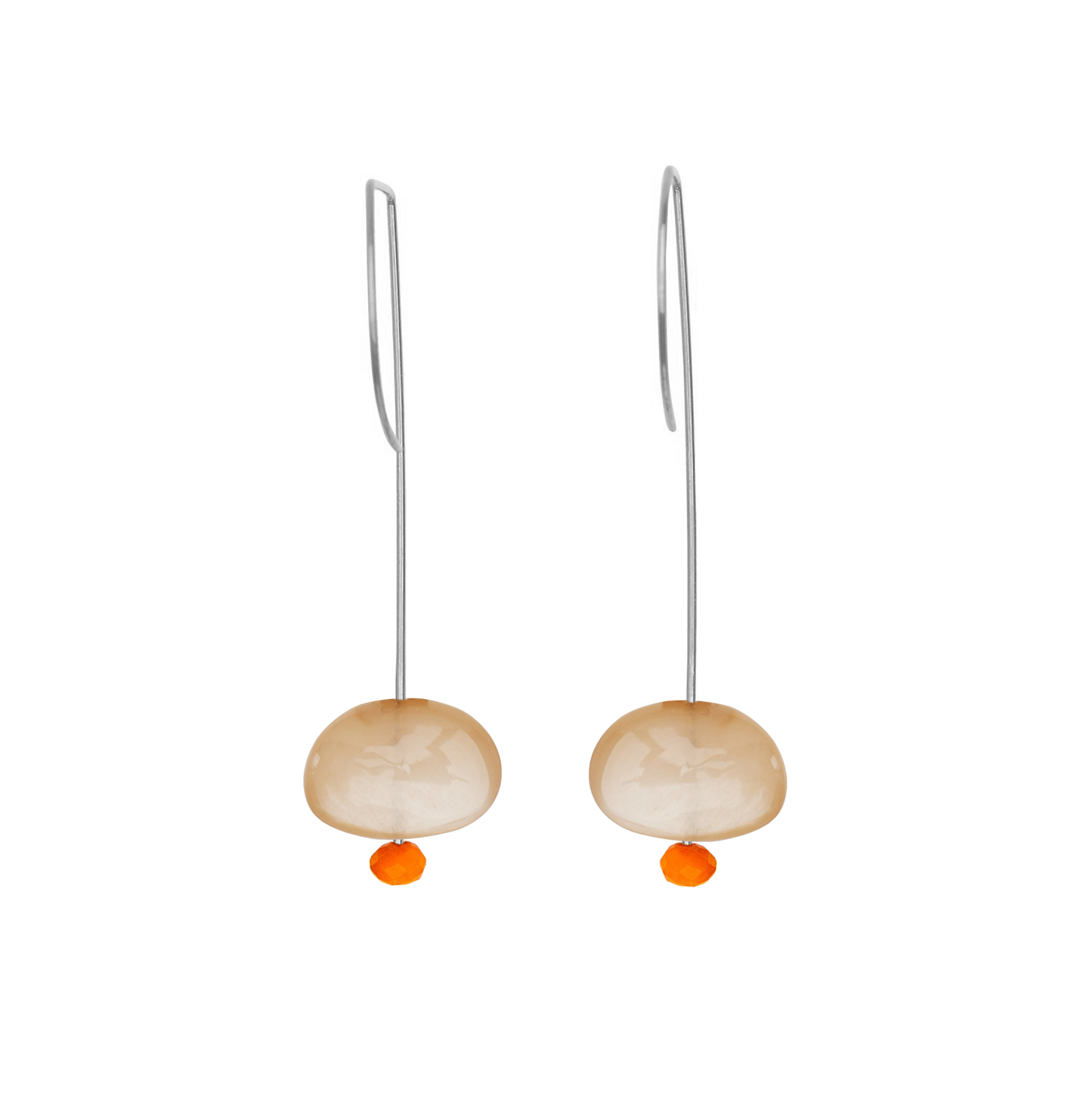 Straight Drop Earrings with Peach Moonstone and Round Beads