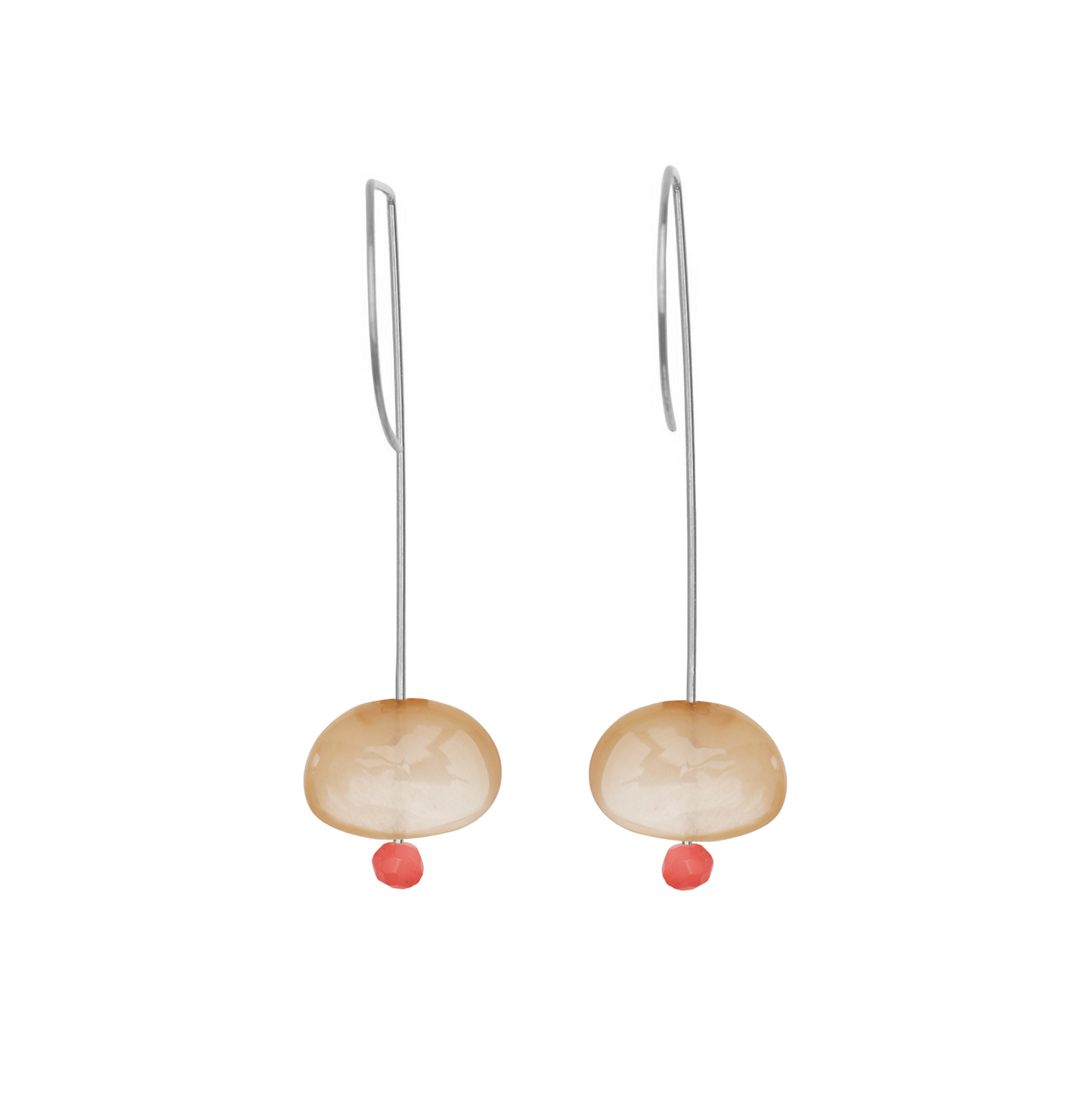 Straight Drop Earrings with Peach Moonstone and Round Beads