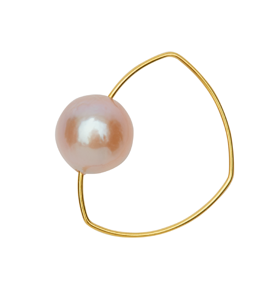 Triangle Ring with Peach Ripley Baroque or Freshwater Pearl (14mm)