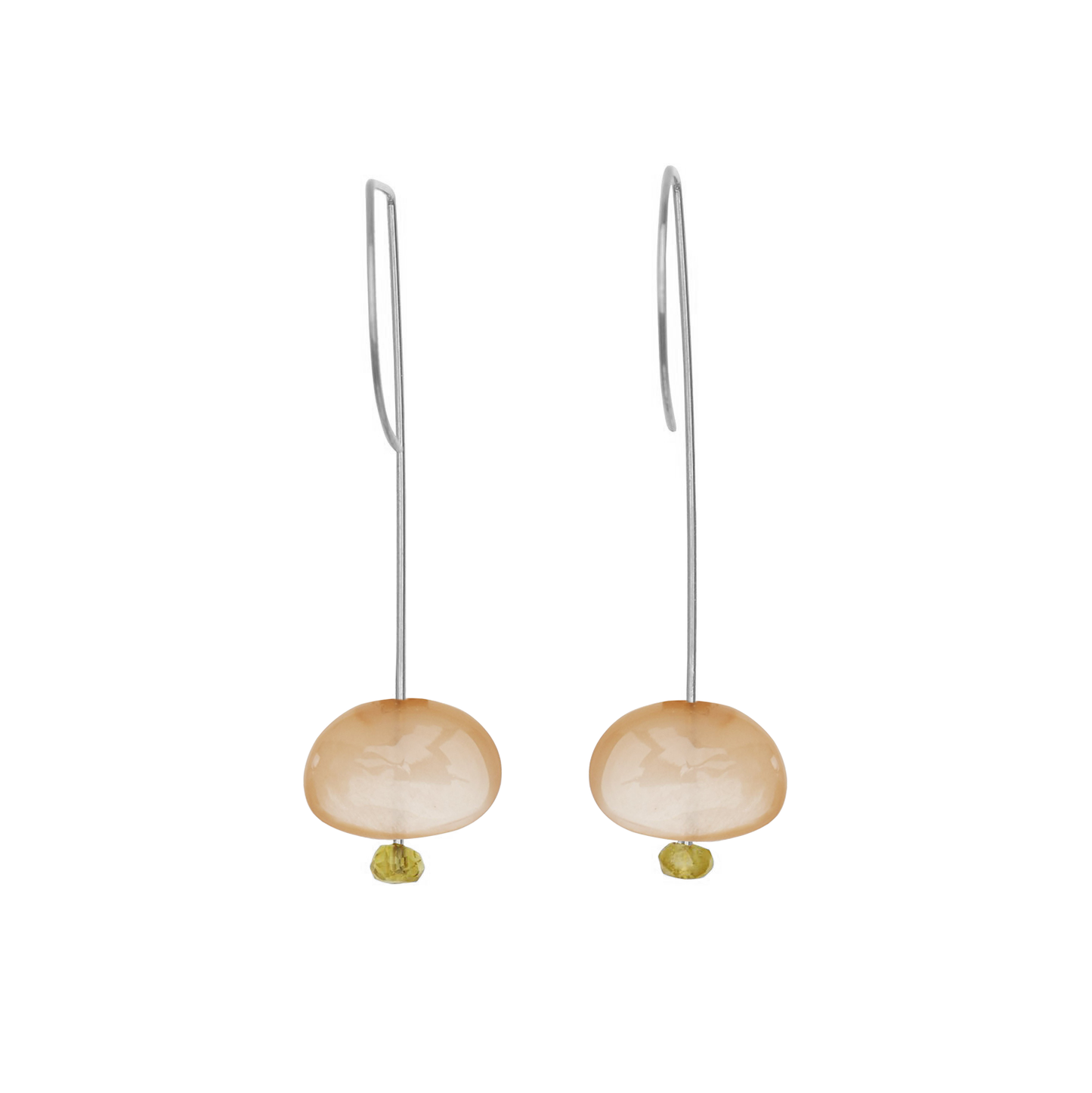 Straight Drop Earrings with Peach Moonstone and Round Beads