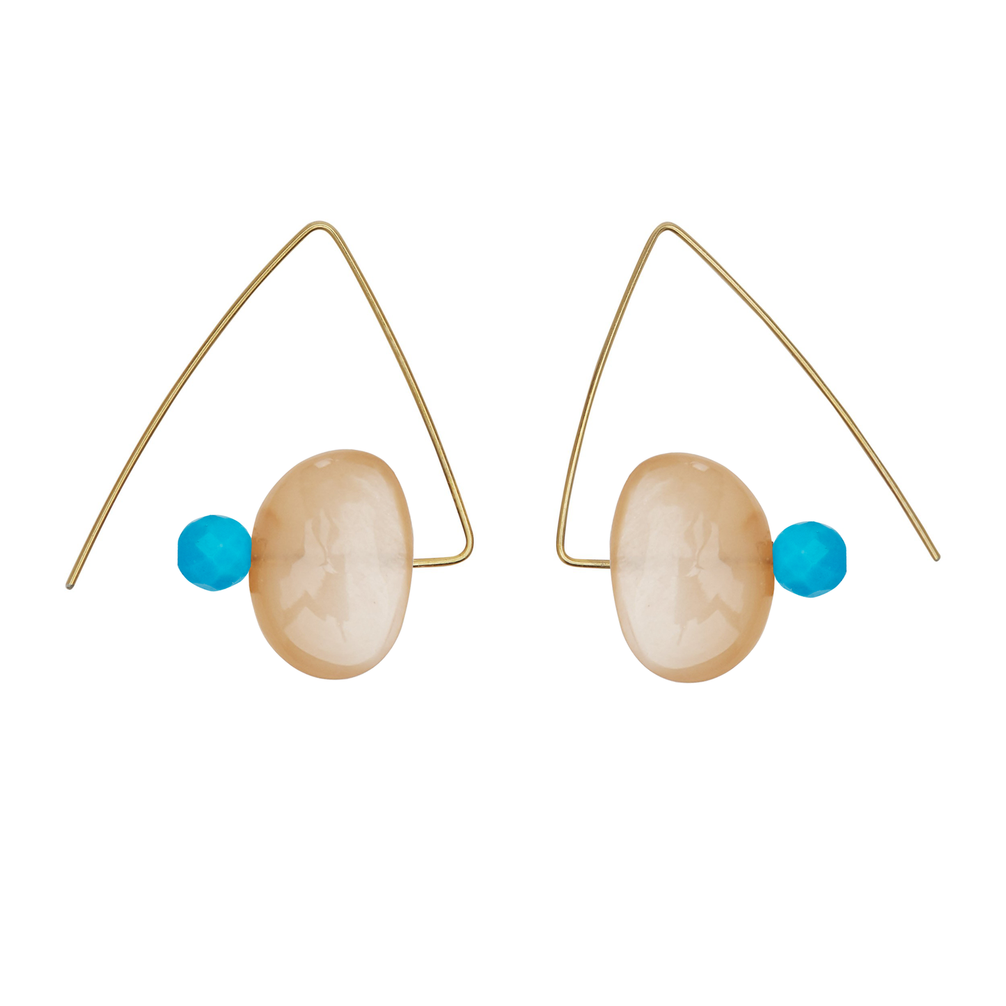 Petite Triangle Lobe Huggers with Peach Moonstone Small Oval and Round Beads