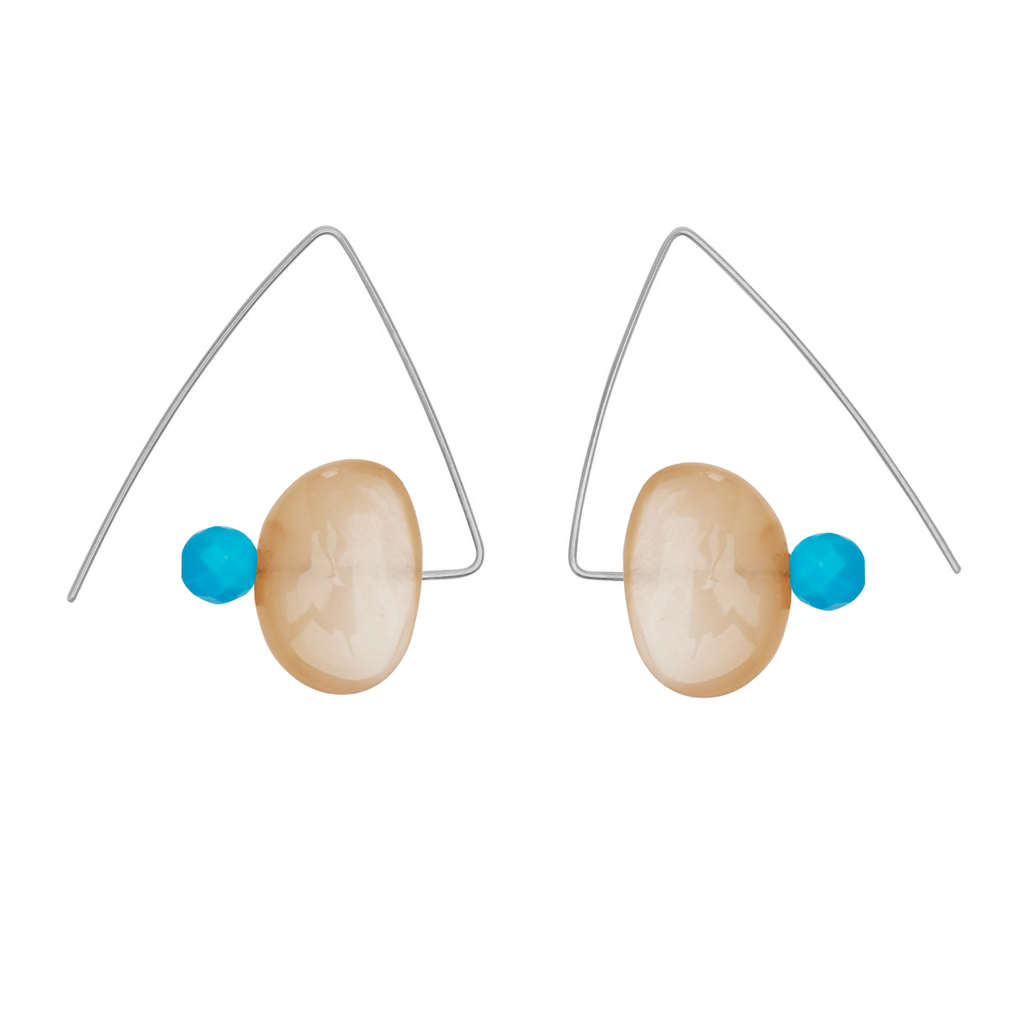 Petite Triangle Lobe Huggers with Peach Moonstone Small Oval and Round Beads