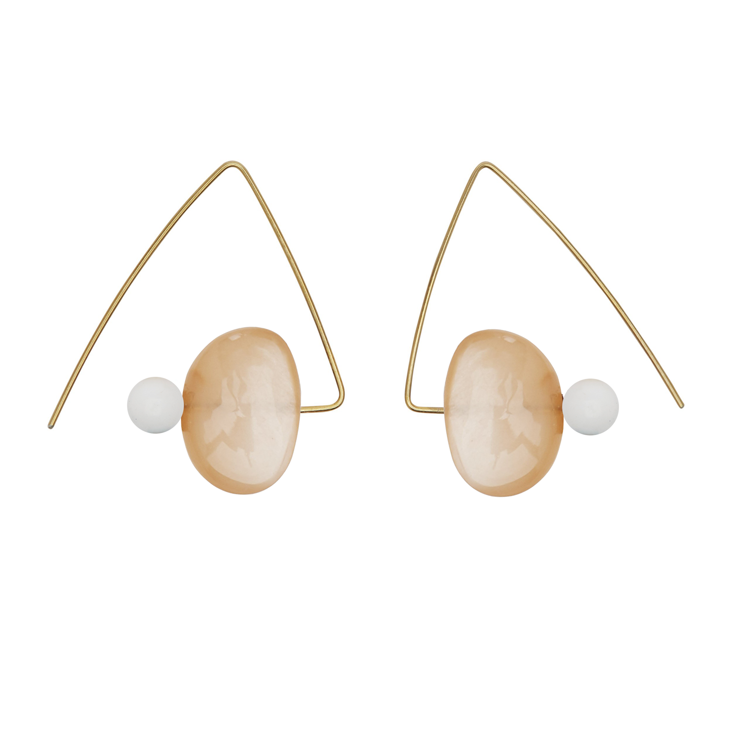 Petite Triangle Lobe Huggers with Peach Moonstone Small Oval and Round Beads