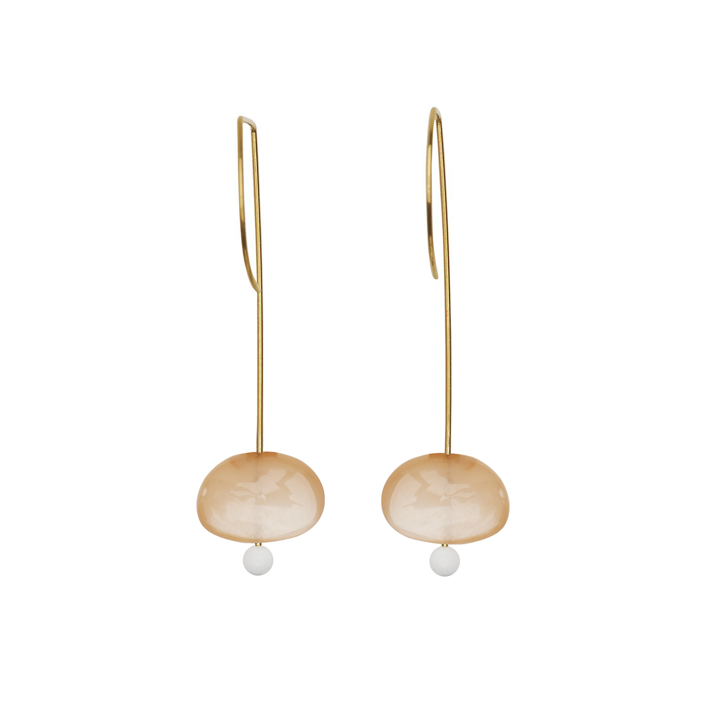 Straight Drop Earrings with Peach Moonstone and Round Beads