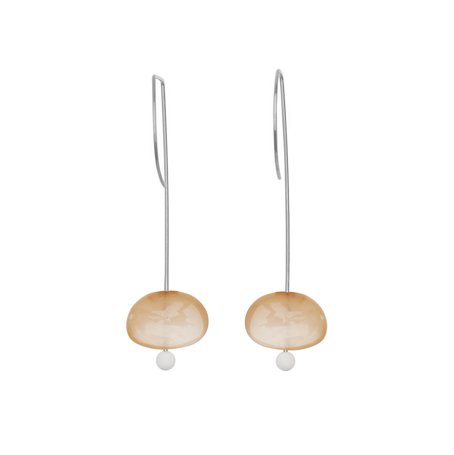 Straight Drop Earrings with Peach Moonstone and Round Beads