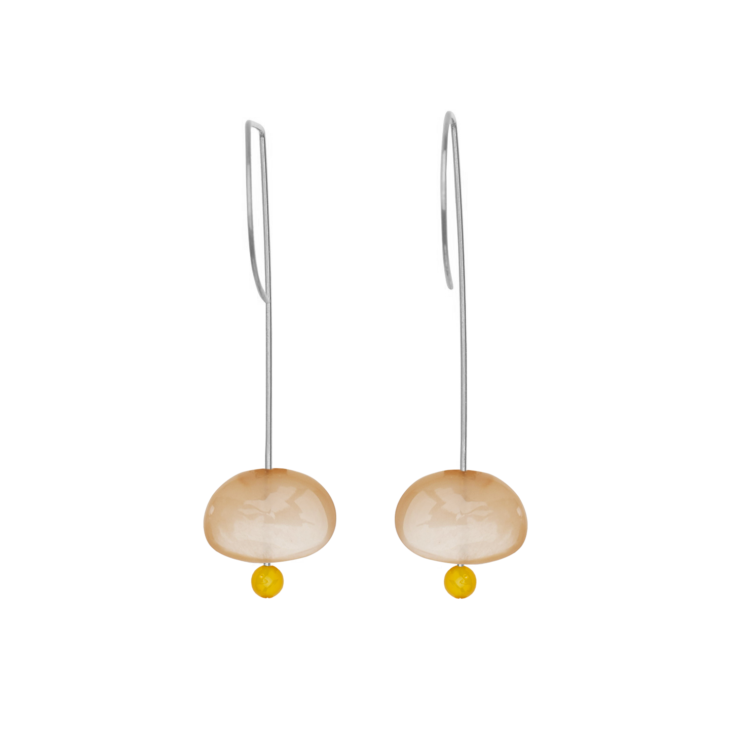 Straight Drop Earrings with Peach Moonstone and Round Beads