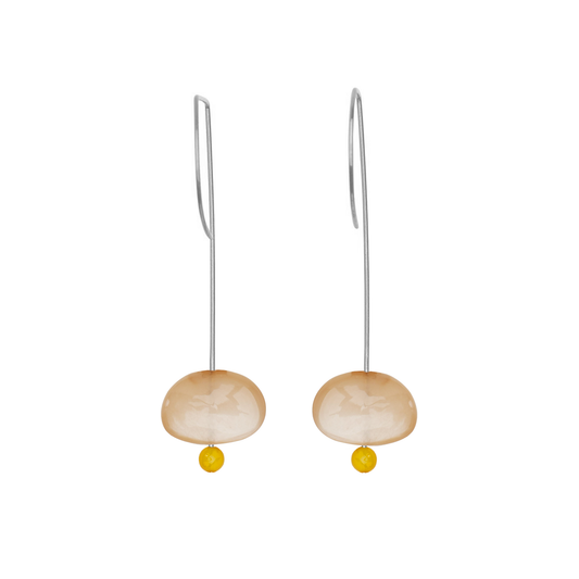 Straight Drop Earrings with Peach Moonstone and Round Beads