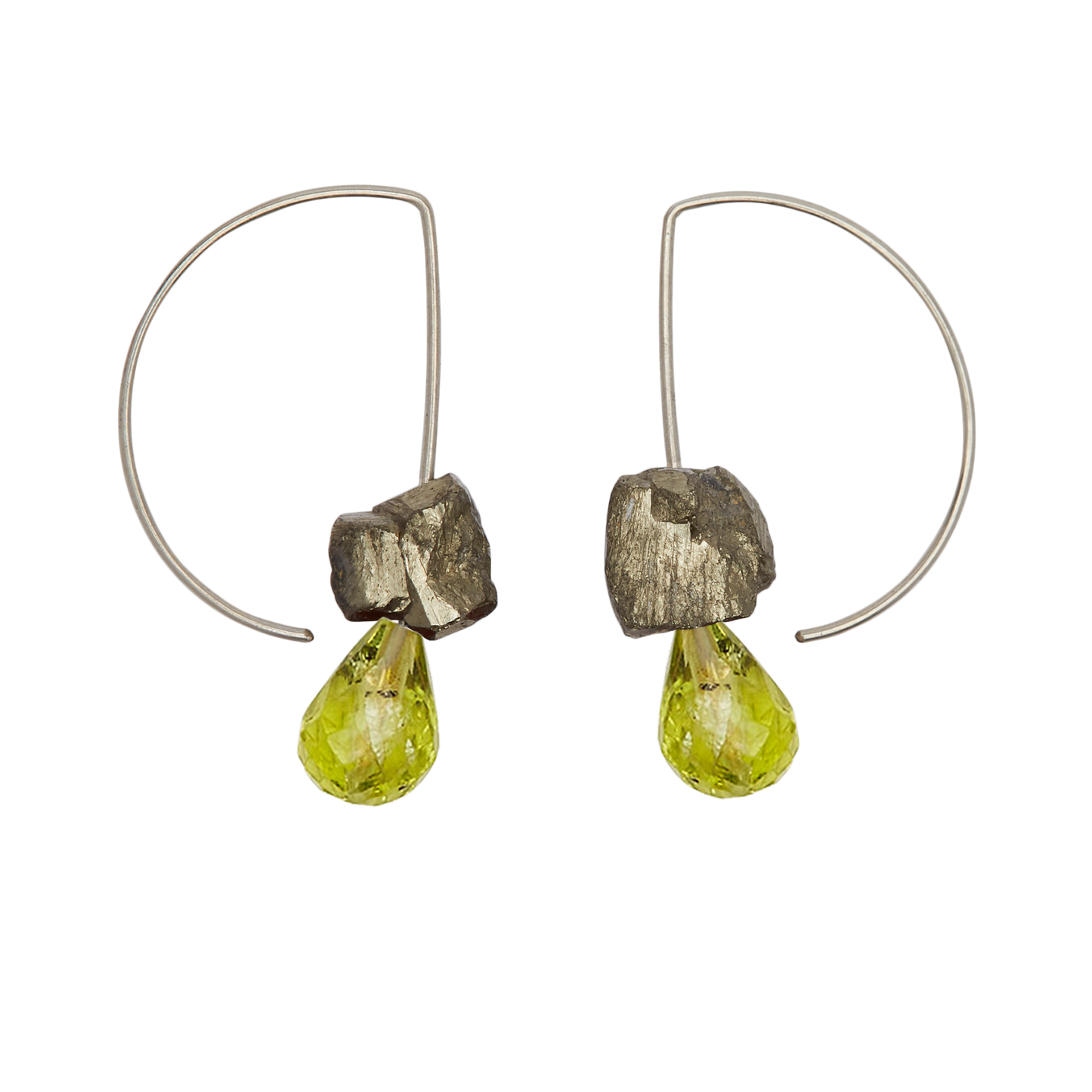 Short Curve Earrings with Drop Gems and Pyrite
