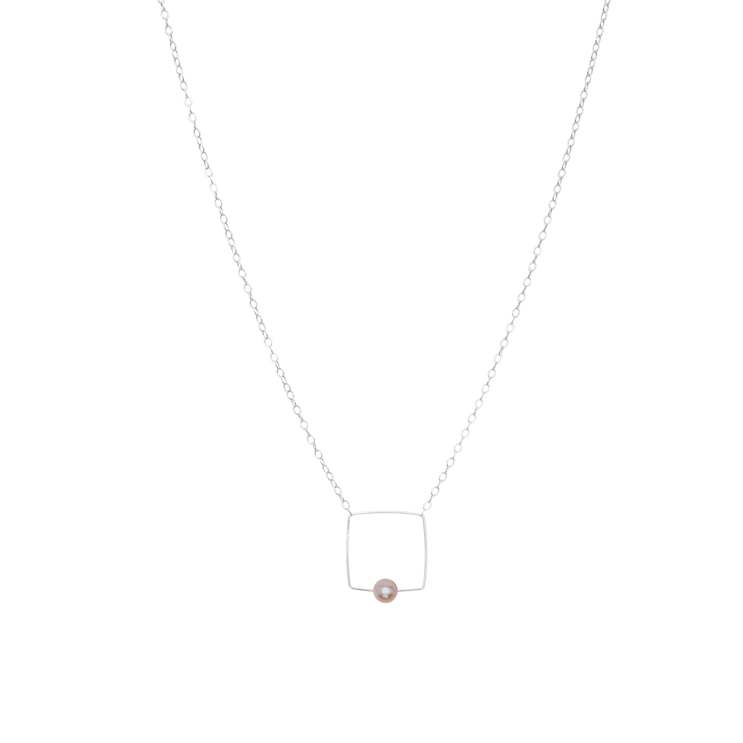 Small Square Pendant Necklace with Round Freshwater Pearl